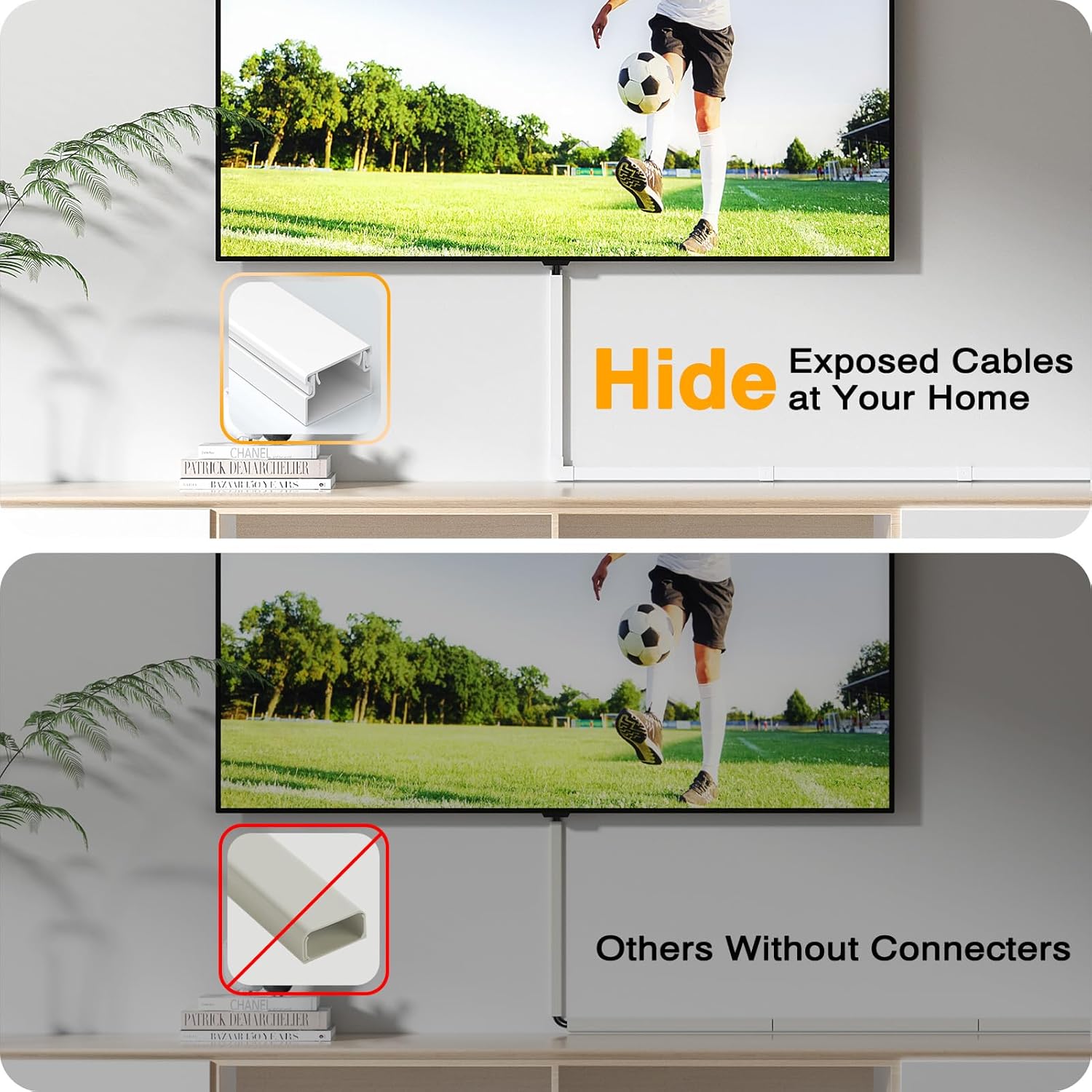Delamu Cord Hider, 157in Wire Covers for Cords on Wall, Premium Cable Hider Cord Covers for Wires, Cable Management Wire Hiders for TV, Cable Raceway Kit, 10X L15.7X W0.95x H0.55in, White - Image 6