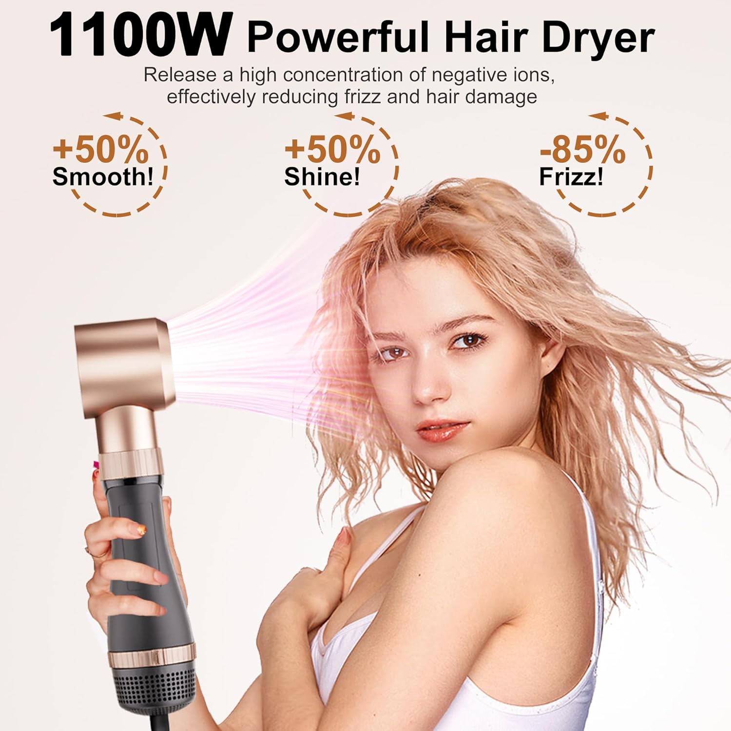 Hair Dryer Brush Set, DAILYLIFE Blow Dryer Brush with 5 Attachments, Multi Hair Styler for Salon Blowouts, Volumizing, and Straightening, Ionic Function, Frizz Free, with Glove - Image 5