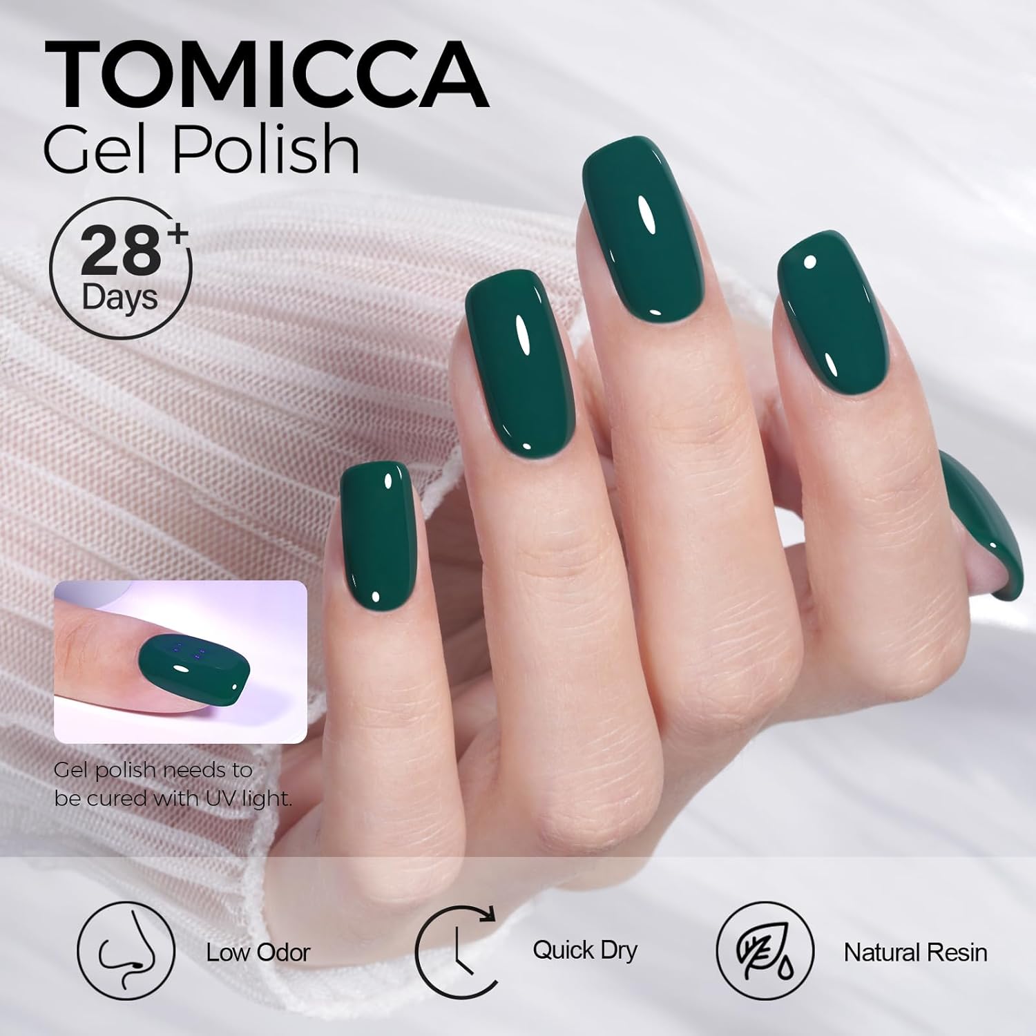 TOMICCA Green Gel Nail Polish, Forest Green Color Gel Polish, Soak Off UV LED Cure Nail Polish, Nail Art Manicure Salon DIY at Home Present for Women - Image 3