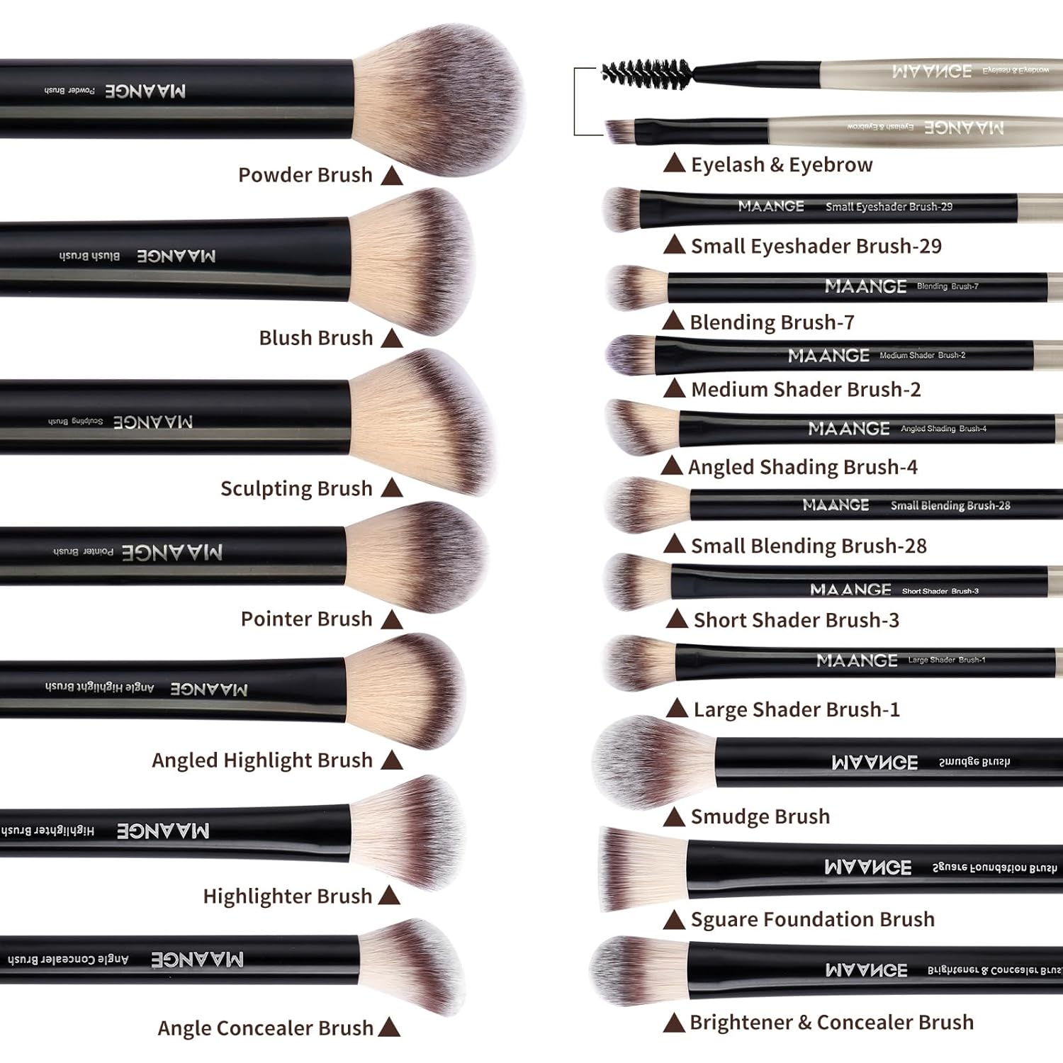 MAANGE 18 Pcs Makeup Brushes with Laser Bag, Premium Synthetic Makeup Brush Set Professional Makeup Tools Eyeshadow Eyebrow Foundation Blush Concealer Face Powder Blending Brushes Kit-Black - Image 4