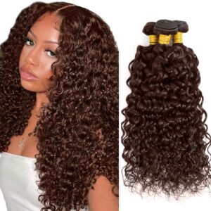Chocolate Brown Bundles Human Hair Brown Water Wave Bundles Peruvian 8A Virgin Remy Hair Extensions Niegmeag Hair 14 16 18 Inch Color 4 Wet and Wavy Bundle