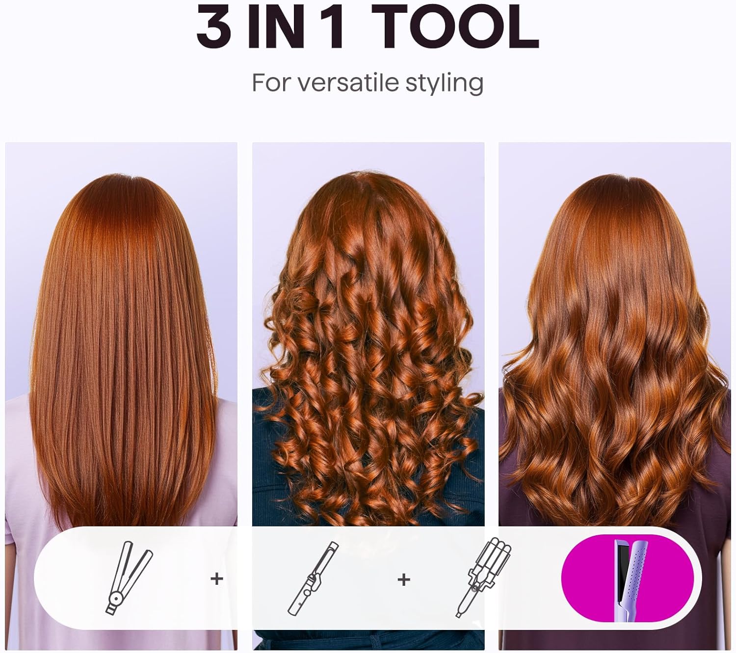 Wavytalk Airflow Styler Curling Iron, Cool Curl, 360° Cool Air Lock in Style for Lasting Curls, Reduces Damage, 2 in 1 Hair Straightener and Curler, 1 Inch, Anti-Scald for Short Long Hair, Purple - Image 2