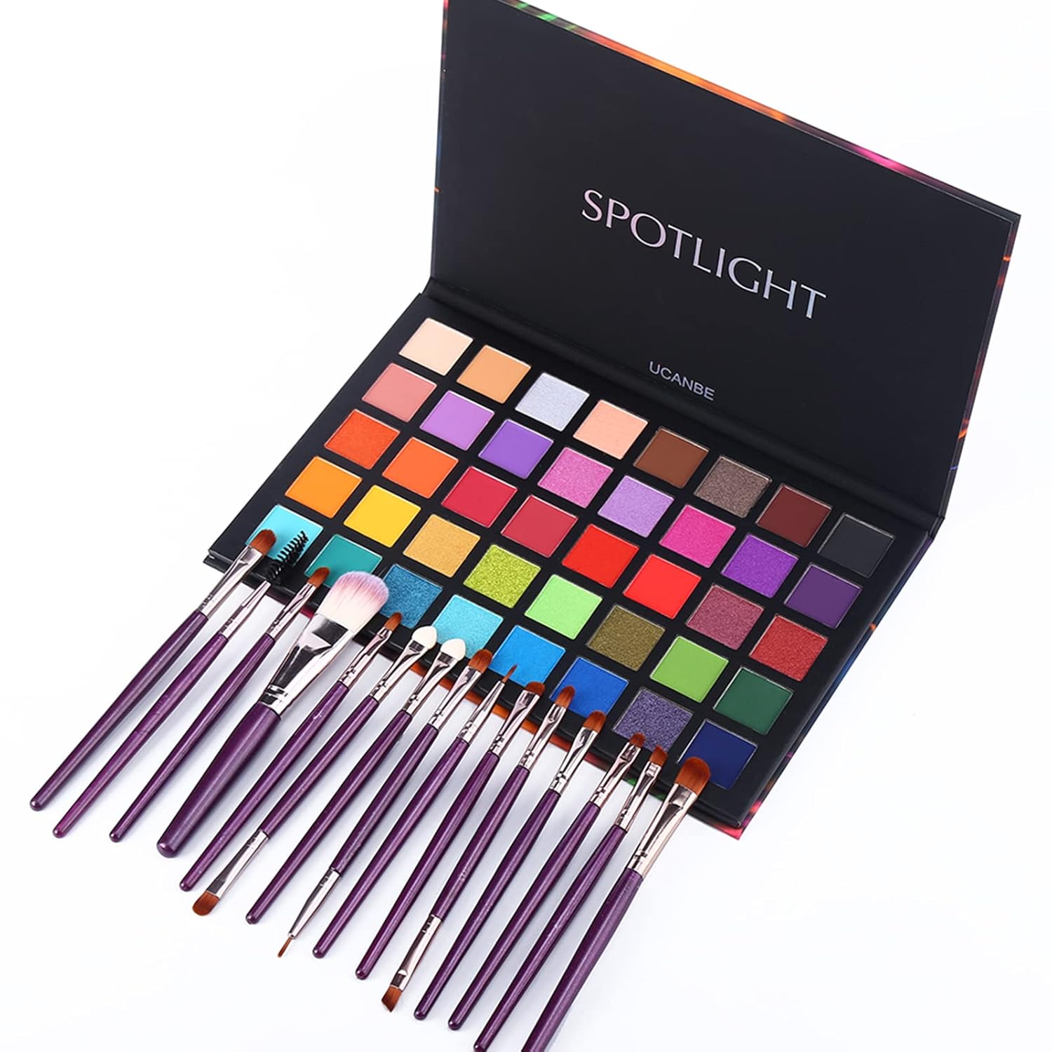 UCANBE Spotlight Eyeshadow Palette + 15 PCS Eye Brushes Makeup Set, Professional 40 Color Matte Shimmer Glitter Eye Shadow Pallet Highly Pigmented Waterproof Long Lasting Make up Pallete - Image 7