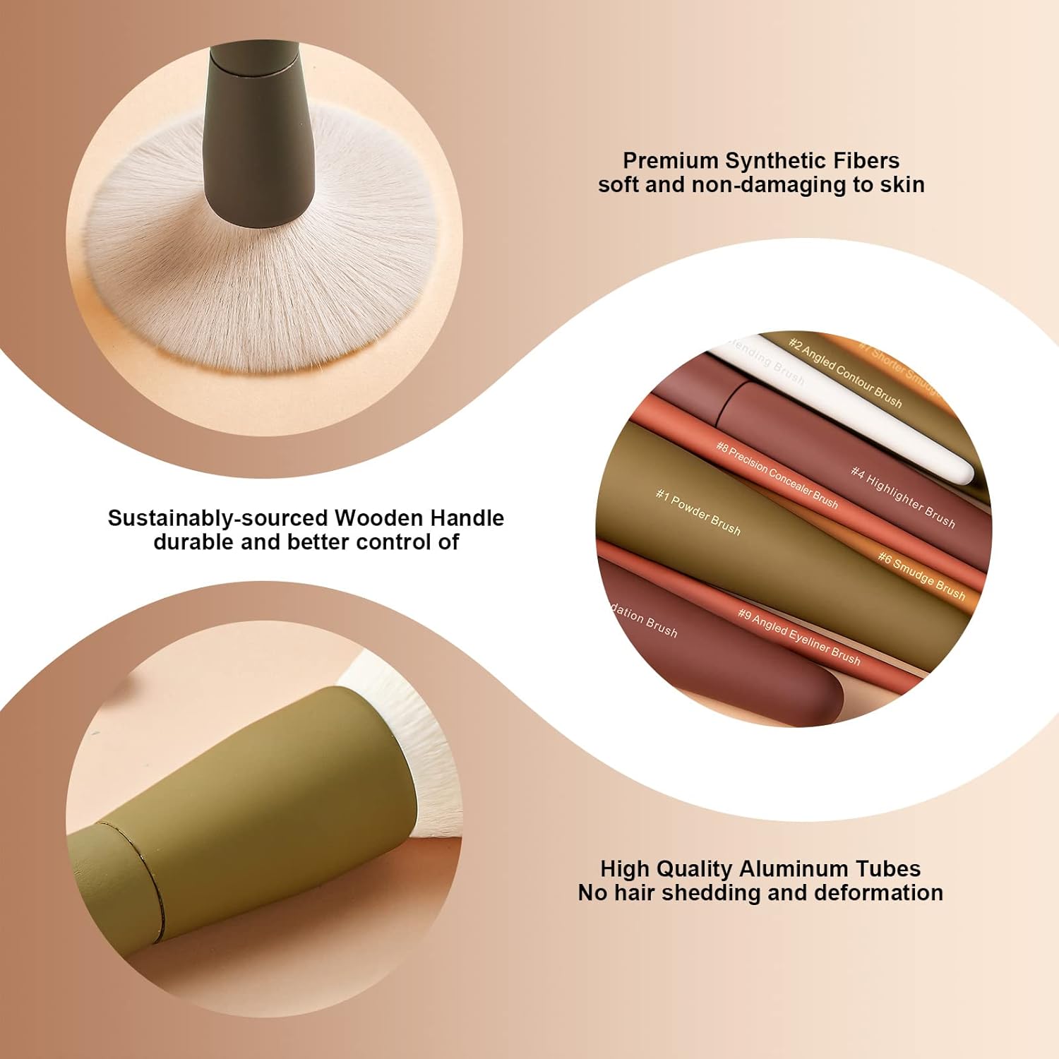Makeup Brushes, EIGSHOW 5 Colors Essential Kabuki Makeup Brush Set with Ultra Soft Synthetic Fibers for Powder Blush Concealers Contouring Highlighting - Image 3