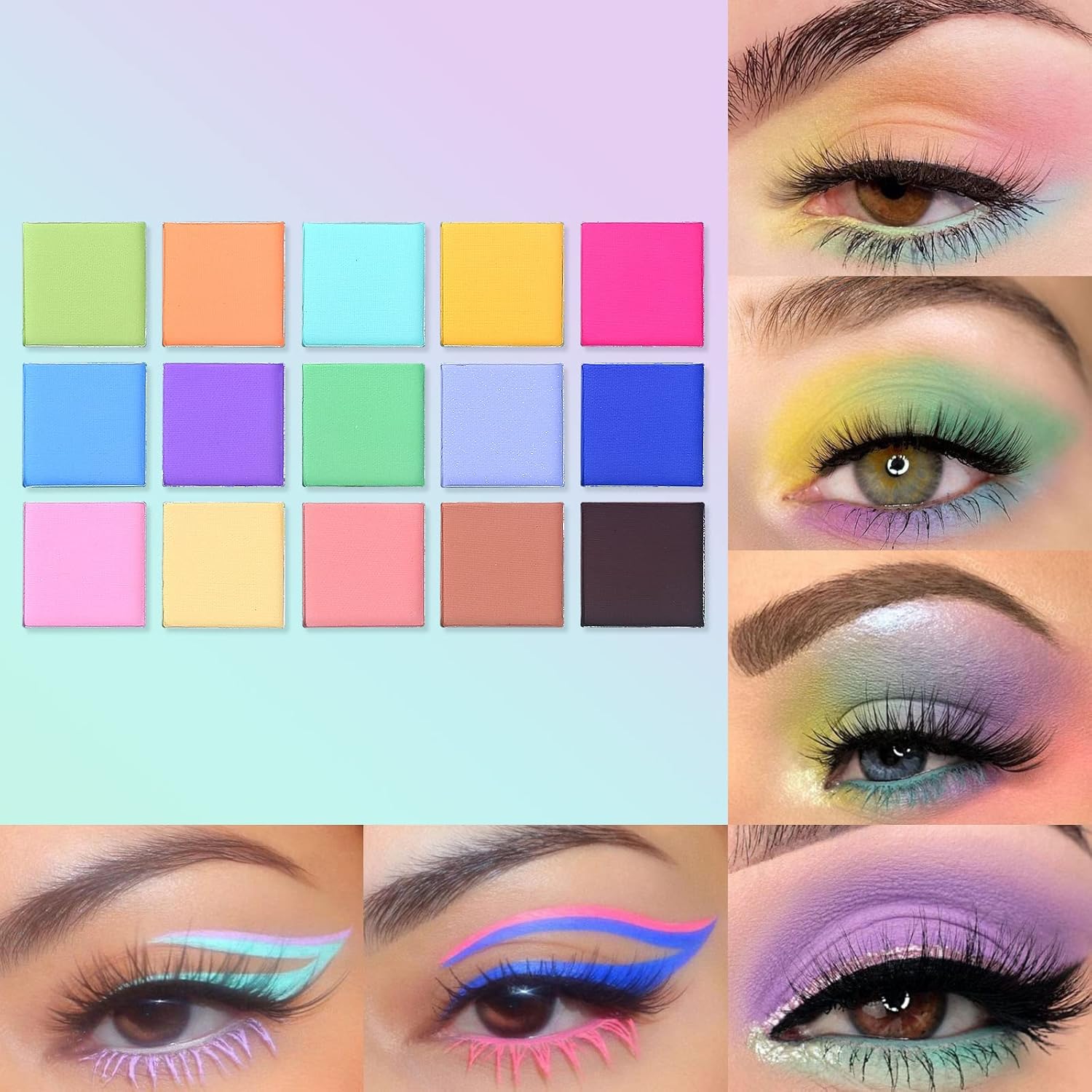 UCANBE Colorful Matte Makeup Eyeshadow Palette, 15 Shades Vibrant MACARON Pastel Eye Shadow Pallet, High Pigmented Blendable Rainbow Make Up Plattet Kit - Mint Candy - Image 3