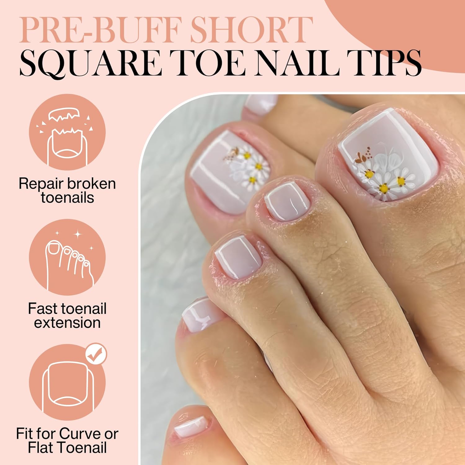 Short Toe Nail Tips Square Toe Nail Press Ons Full Matte 504pcs Full Cover Toenail Press On Nails Smoothly Curved for Any Toenail Shapes Easily DIY Salon, 12 Sizes Toe Acrylic Nails, Luckyfairy - Image 2
