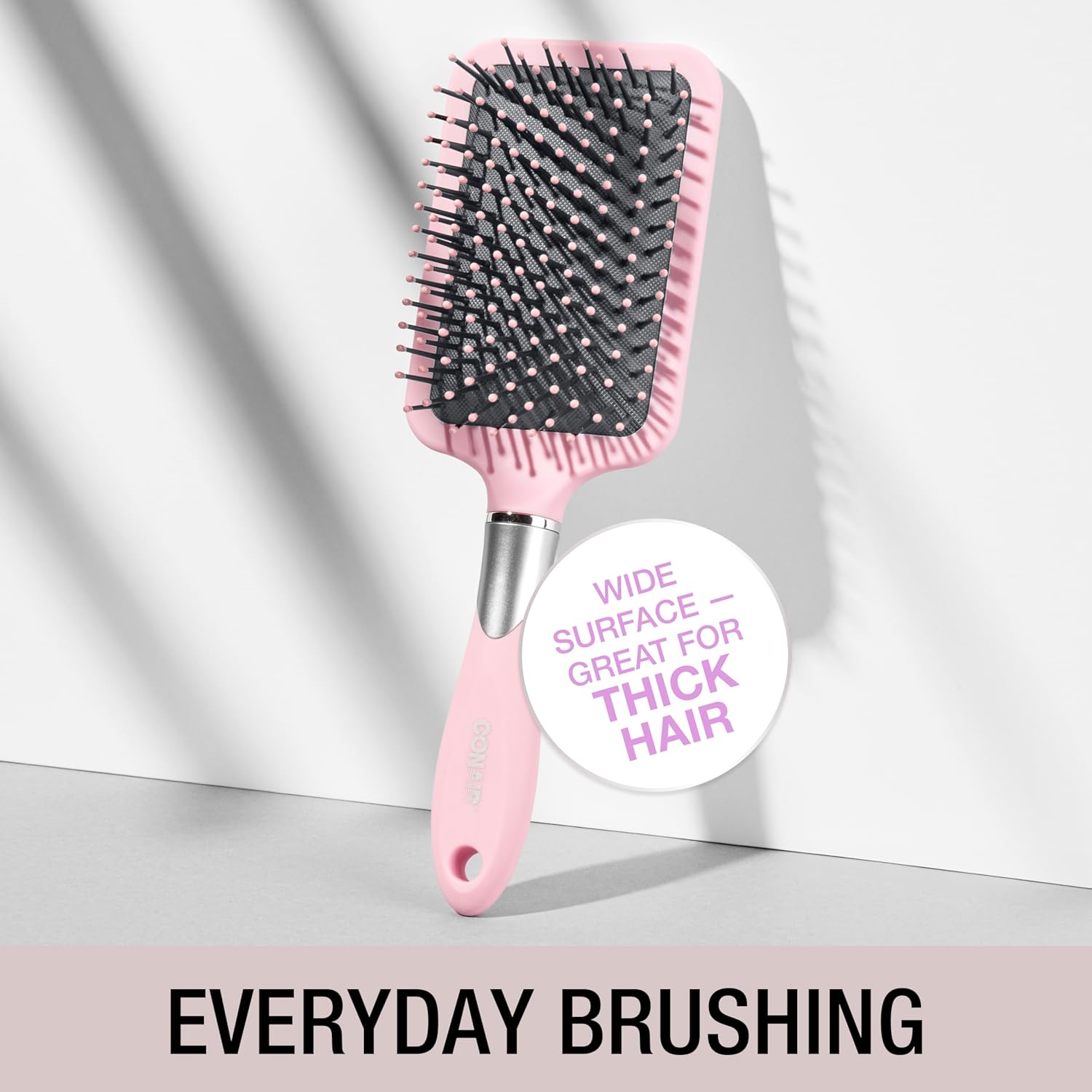 Conair Velvet Touch Paddle Cushion hair brush - Detangling hairbrush - curly or straight styles - men or women - detangler - features soft touch handle - Blush Pink - Image 3