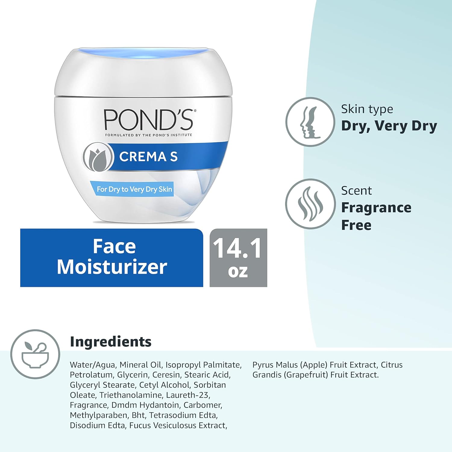 POND'S Crema S Nourishing Face Moisturizer for Women, Skin Care Facial Moisturizer Cream for Dry to Very Dry Skin, Nourishes for up to 24 hours 14.1 oz - Image 9