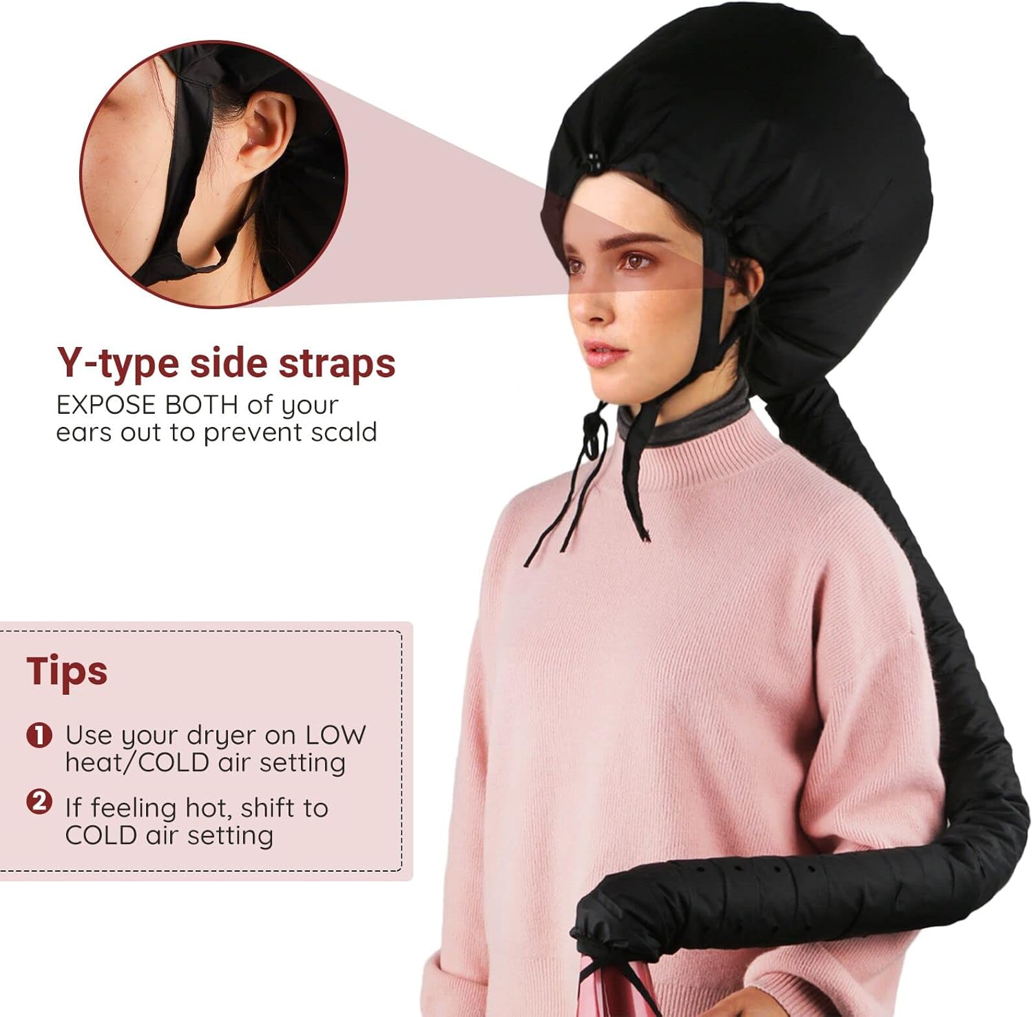 Bonnet Hooded Hair Dryer Attachment, Larger Adjustable Deep Conditioning Cap for Fast Hair Drying with Elastic Band for Fixing Free, Hair Curling Nursing Oil Treat-Ment SPA Steamer Cap - Image 2