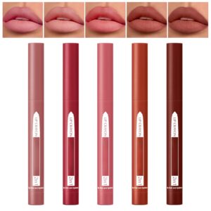 QiBest 2 in 1 Lipstick Crayon with Built-in Sharpener, Precision Tip Matte Lip Liner Pen, Long-lasting Smudge-proof Lip Crayon Makeup Kit, Creamy Nude Rosy Tinted Balm Velvet Lip Stick Set