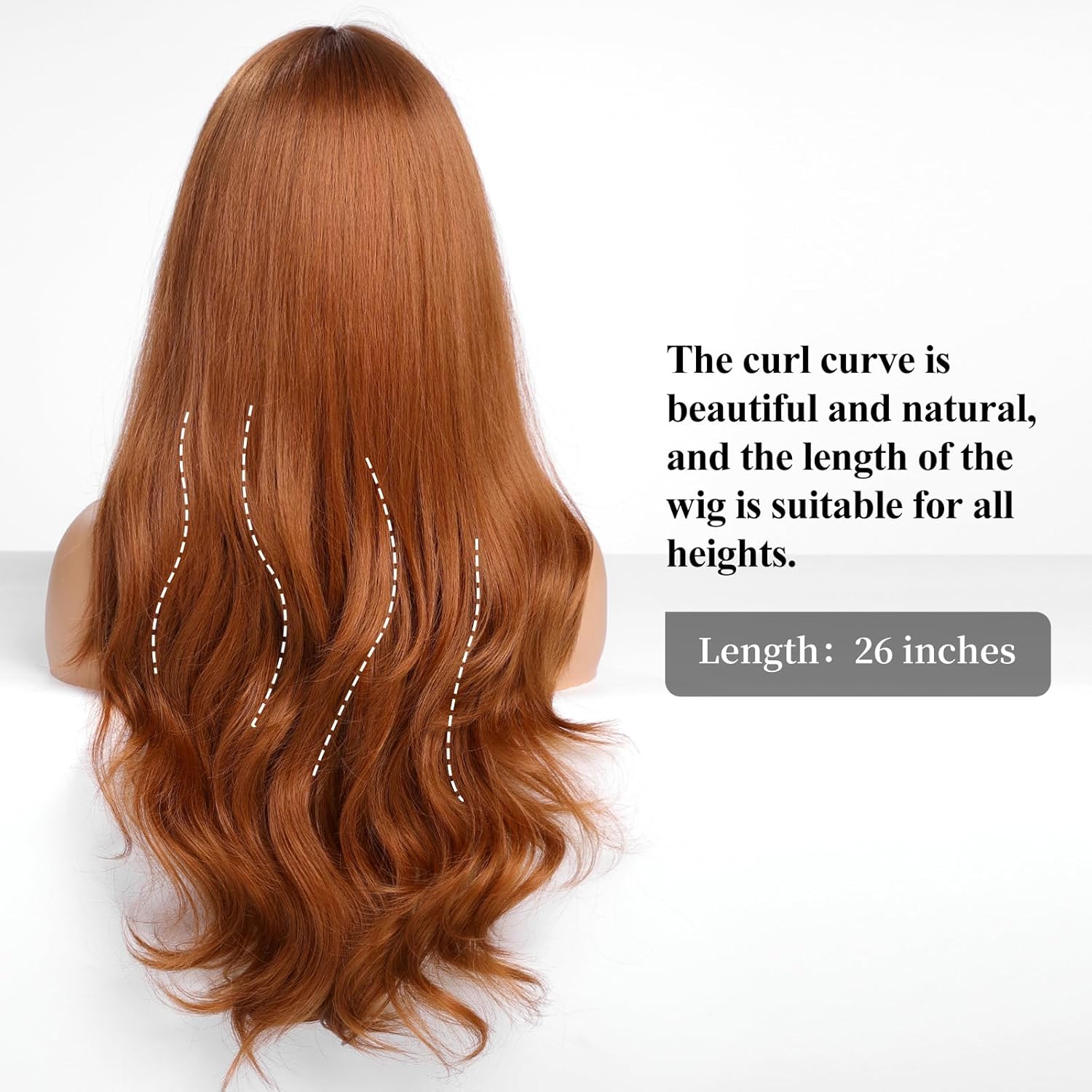 Auburn Wigs with Bangs Long Wavy Layered Heat Resistant Wigs Human Hair Natural Comfortable Capless for Daily Use (Auburn,26 Inch) - Image 3