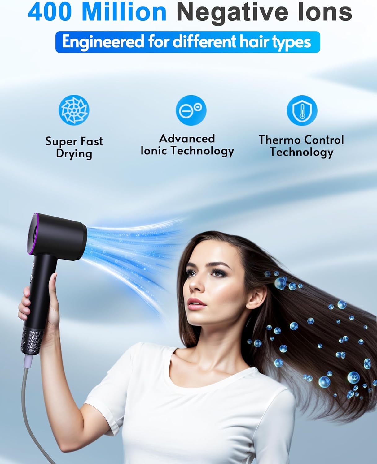 Professional Ionic Hair Dryer, 1800W High Speed Blow Dryer for Home Salon, Real 200 Million Negative Ions, 120,000 RPM Brushless Motor for All Hair Types-1 (Black) - Image 6