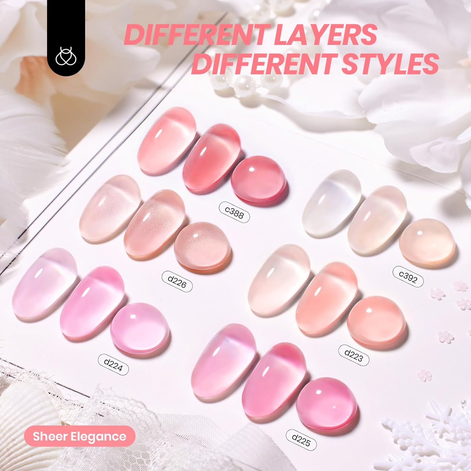 Beetles Jelly Gel Nail Polish Set - 6 Colors Nude Pink Gel Polish Kit Neutral Shimmer Translucent Sheer Gel Soak off Uv Nail Concealer Peach Juice Collection French Nail Art Manicure Gift for Women - Image 2