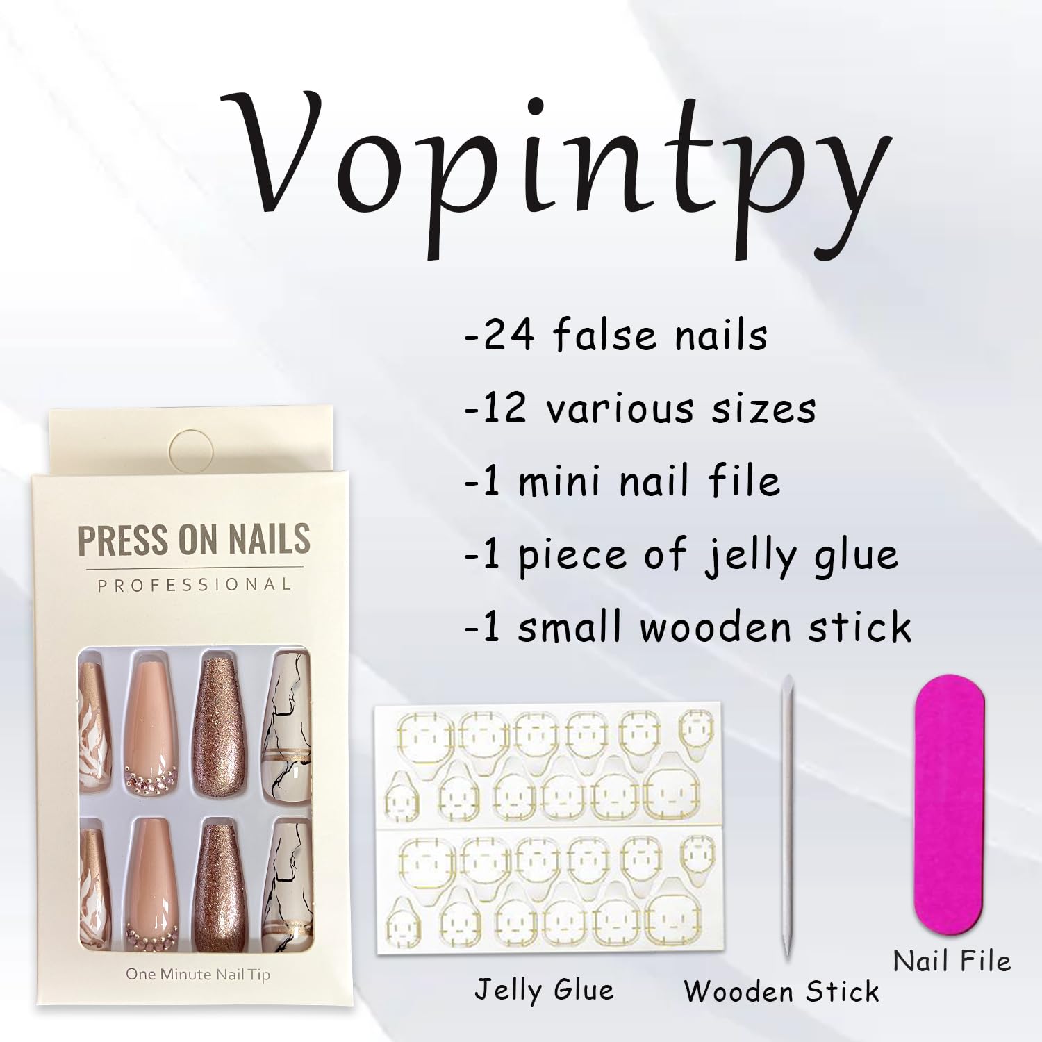 Rose Gold Glitter Press on Nails Square Extra Long Ballerina Fake Nails White Leaves Marble Pattern False Nails with Rhinestones Design Reusable Full Cover Artificial Nails with Glue Stick on Nails - Image 5