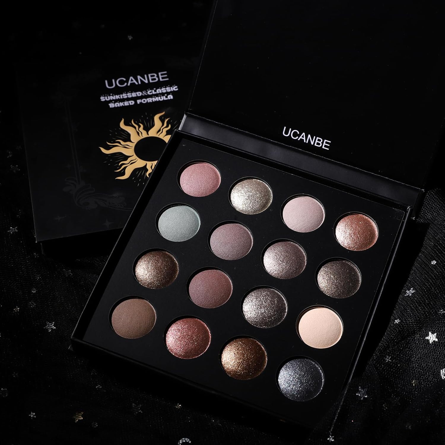 UCANBE Baked Eyeshadow Makeup Palette with Hidden Gems, 16 Colors Nude Eye Shadow with Matte Glitter Metallic Shimmer, Highly Pigmented Long Lasting Make Up Pallet - Image 2