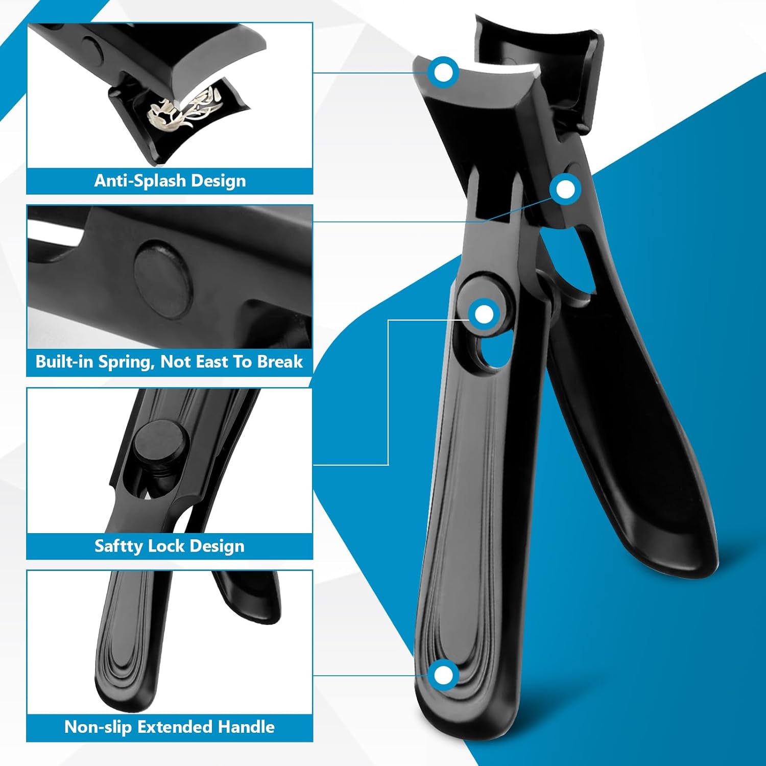 LINFOX German Nail Clippers Adult, Fingernail Clipper Ultra Sharp Sturdy Heavy Duty, Wide Jaw Anti Splash Lock Design, Professional Nail Cutter Premium Stainless Steel for Men, Woman, Seniors Black - Image 3