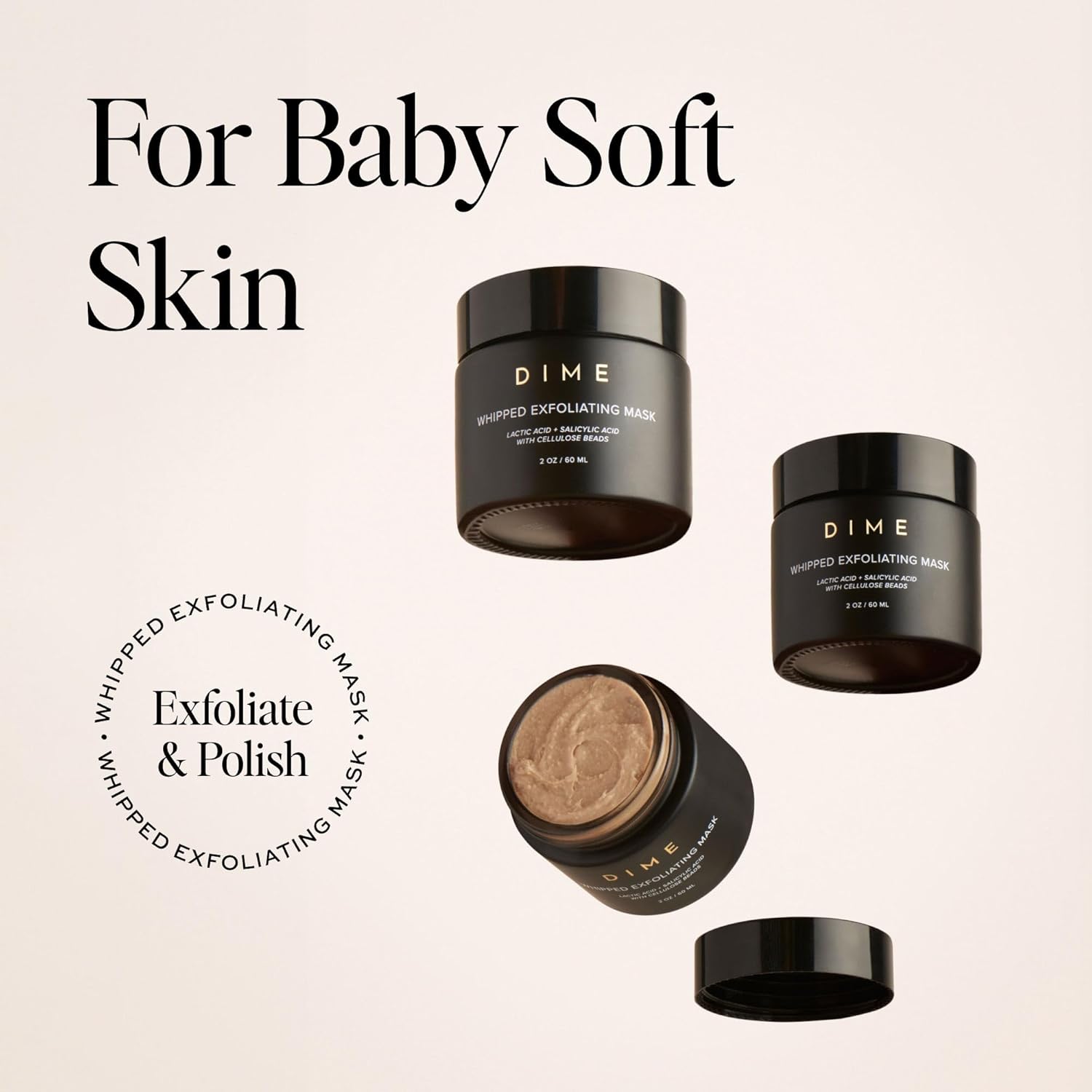 DIME Beauty Whipped Exfoliating Mask, Face Scrub and Cleanser, Lactic Acid and Salicylic Acid Scrub, 2 oz / 60 ml - Image 5