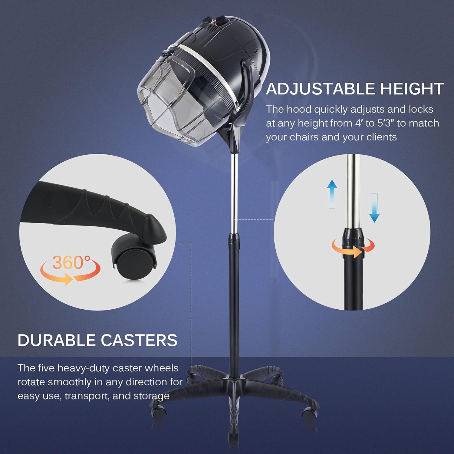 Y-NOT Professional Hairdryer Height Adjustable Hooded Stand Up Bonnet Hair Dryer, Floor Standing Rolling Base with Wheels for Beauty Salon Equipment Home Spa - Image 7