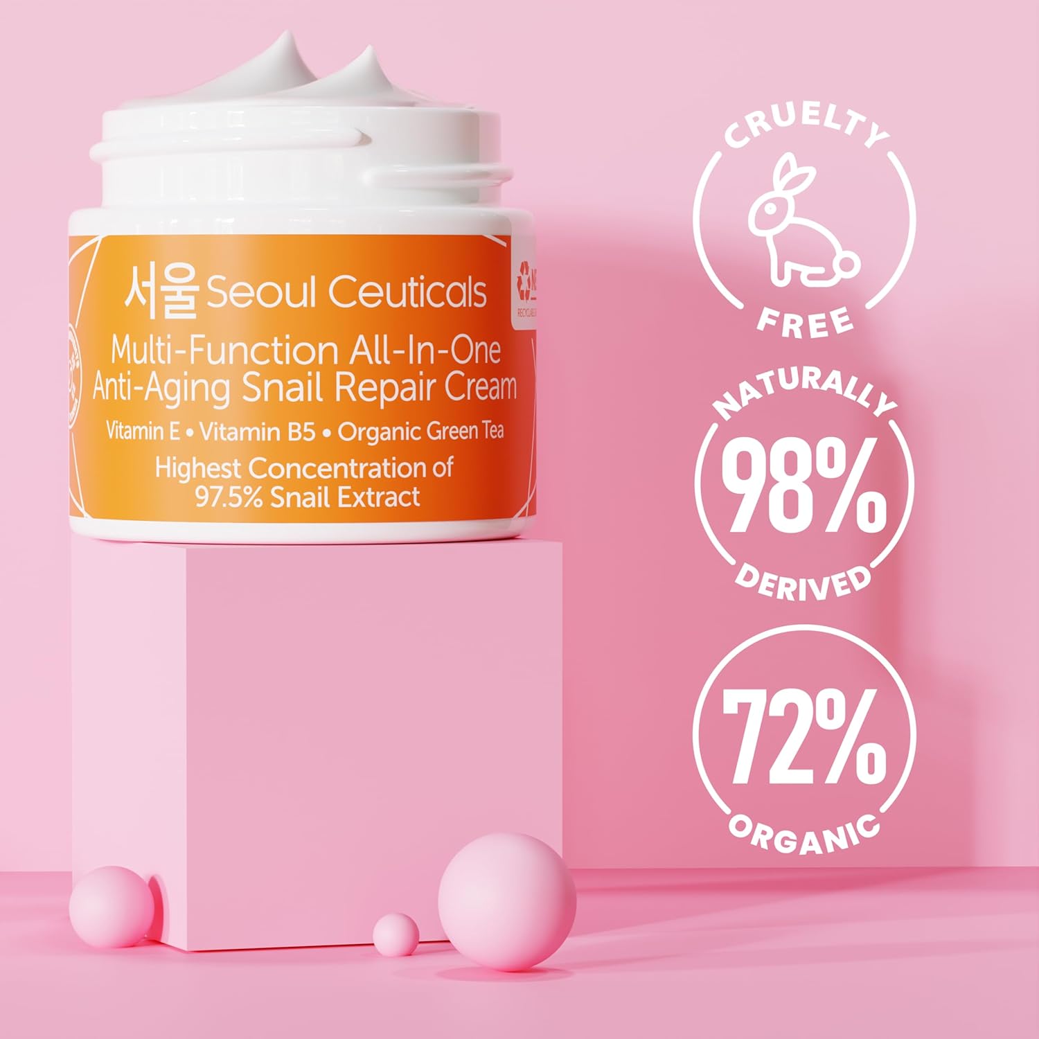 SeoulCeuticals Korean Skin Care 97.5% Snail Mucin Moisturizer Cream - K Beauty Skincare Day & Night Snail Repair Cream Filtrate Cruelty Free 2oz - Image 4