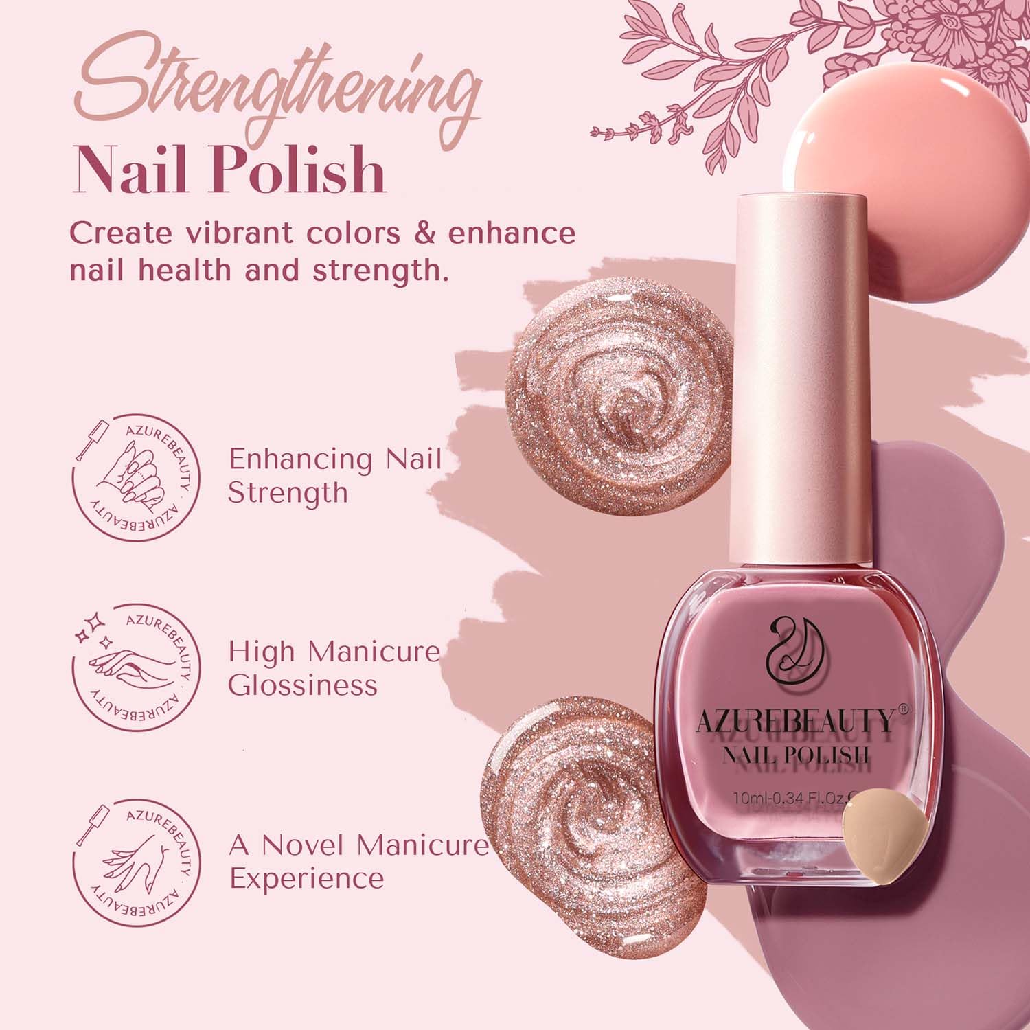 AZUREBEAUTY Light Dark Pink Nude Orange Champagne Glitter Quick Dry Nail Polish Set 8 Colors, Natural Nail Lacquer Strengthening Treatment Kit DIY Salon - Image 5