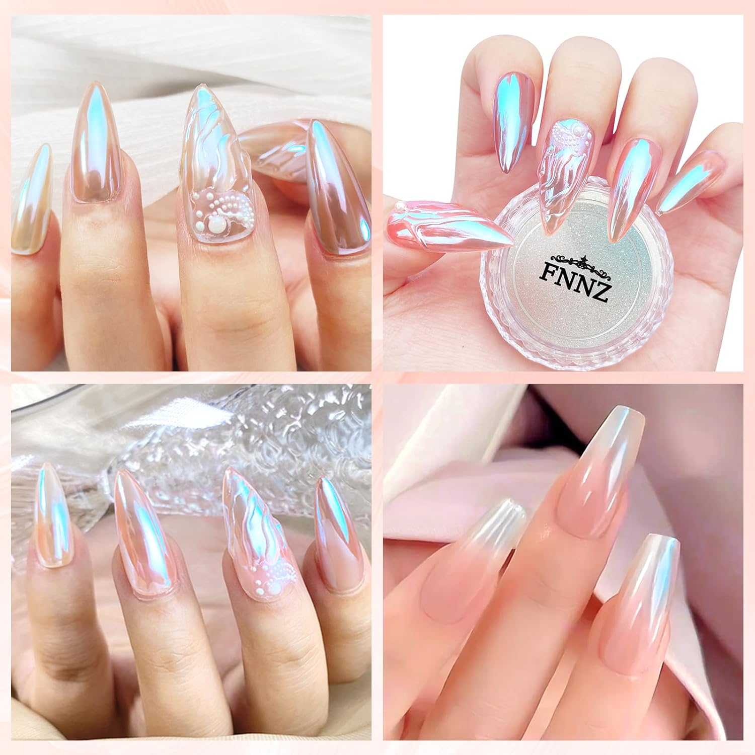 Unicorn Chrome Nail Powder, Aurora Unichrome Mermaid Aurora Nail Powder Pigment Pearlescent Nail Art Glitter Decoration for Home DIY Nail Salon Manicure - Glacier Ocean - Image 5