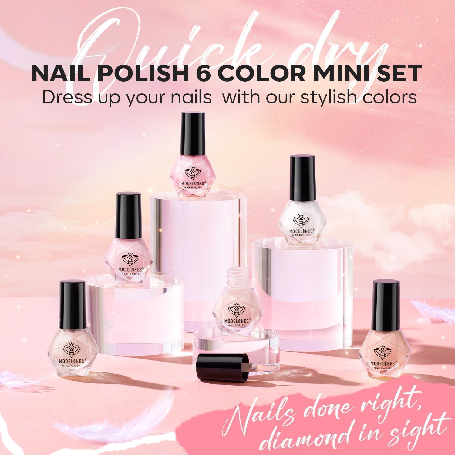 modelones Nail Polish Set 6 Colors Neutral Nude Pink Mini Skin Tones Collection Quick Dry Neutral Glitter Finger Nail Polish Home DIY Manicure Valentine's Gift for Women Girl - Image 6