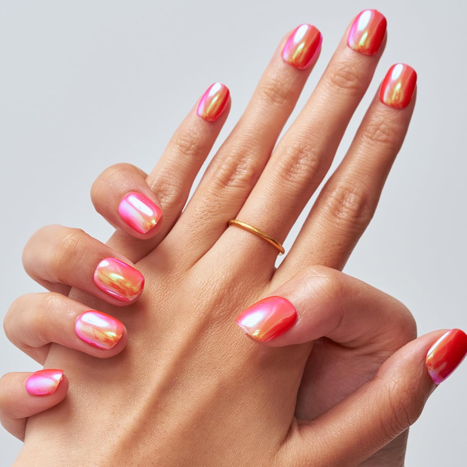 GLAMERMAID Press on Nails Extra Short Squoval, Orange Chrome Spring Summer Handmade Gel Glue on Nails, 24Pcs Glossy Round Reusable UV Finish Fake Nails Acrylic False Nails Manicure Kits for Women - Image 8