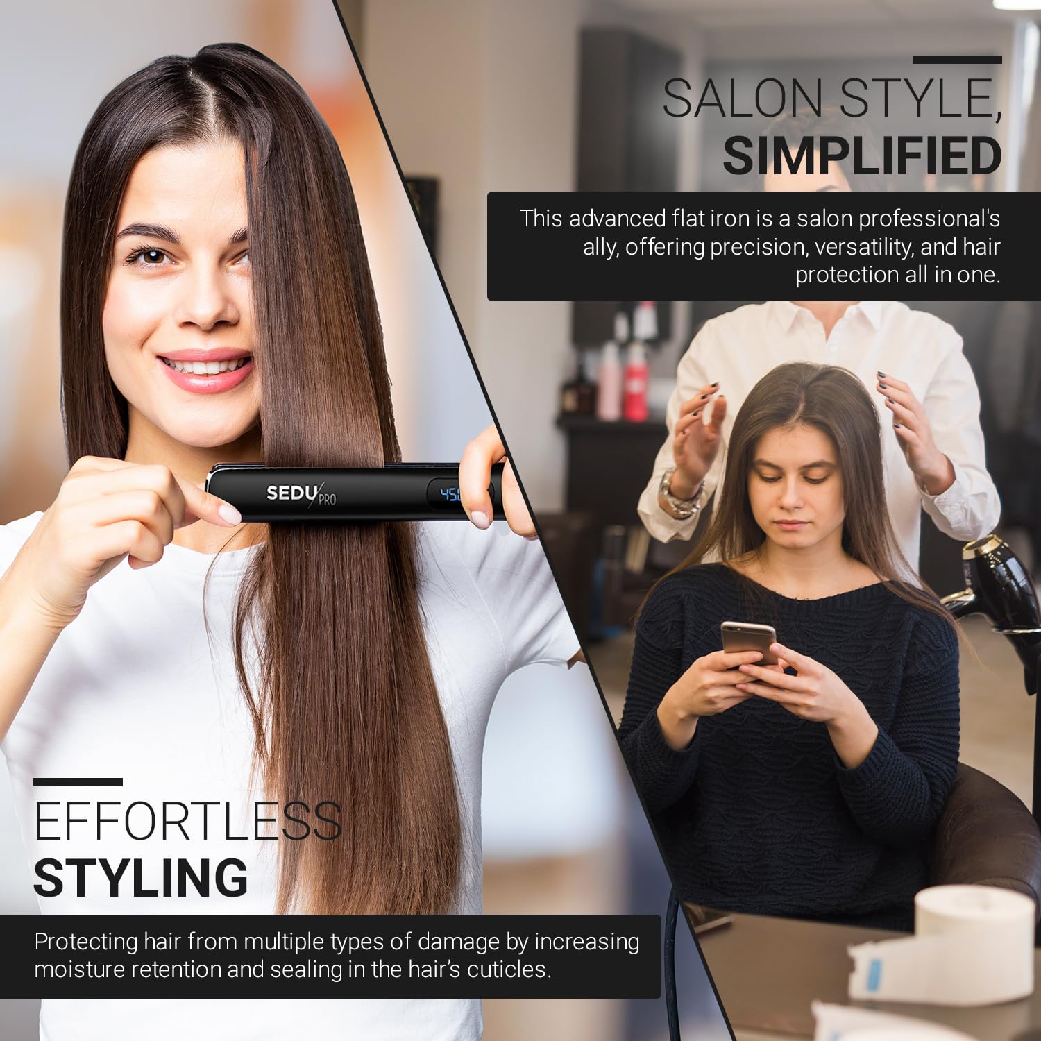Sedu Pro 1’’ Styling Flat Iron with StyleShield Technology for Professional Salon and Home Use, Digital Temperature Display, Titanium Heating Core - Black - Image 4