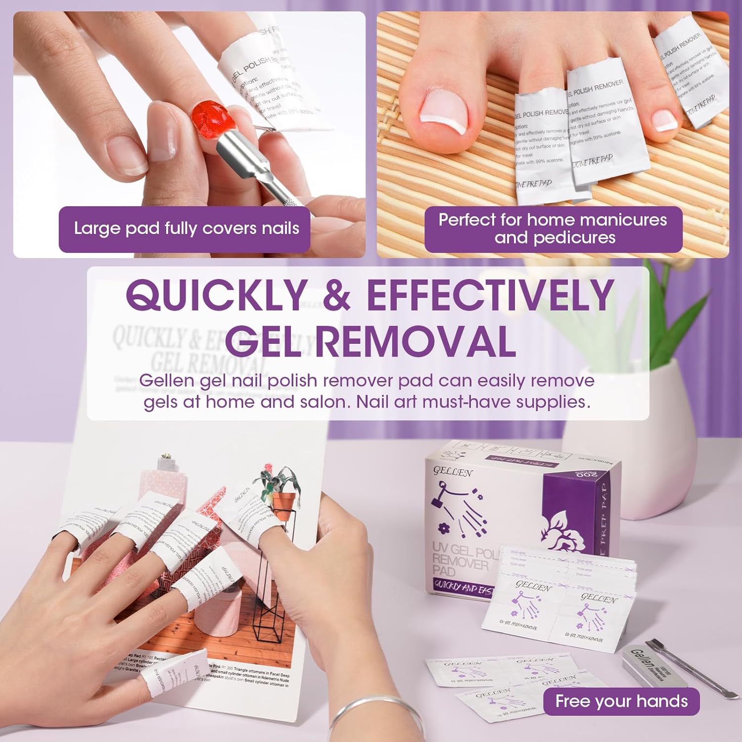 GELLEN Acetone Gel Polish Remover Pads, Professional Nail Polish Remover Pads, 200 Pack Travel Bulk Set with Tools, Individually Wrapped Quick & Effective Soak Off Gel Remover for Salon Home - Image 5