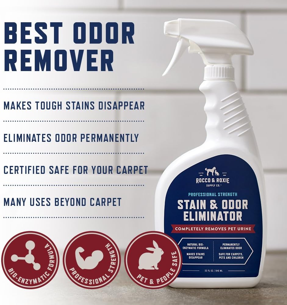 Rocco & Roxie Stain & Odor Eliminator for Strong Odor, 32oz Enzyme Pet Odor Eliminator for Home, Carpet Stain Remover for Cats & Dog Pee, Enzymatic Cat Urine Destroyer, Carpet Cleaner Spray - Image 4