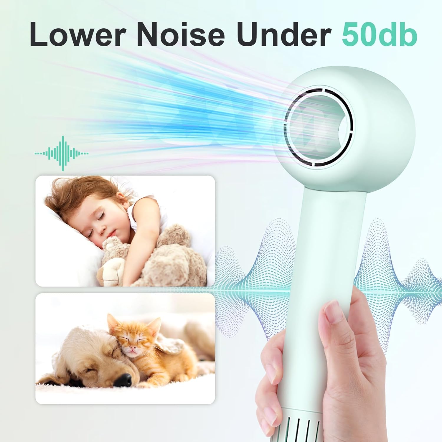 160000 RPM High Speed Hairdryer, Brushless Motor, 500 Million Negative Ionic Blow Dryer, Travel Fast Drying Hairdryer, Low Noise, Lightweight, Quiet Blowdryer with Nozzle, Home Use, Mint Green - Image 5