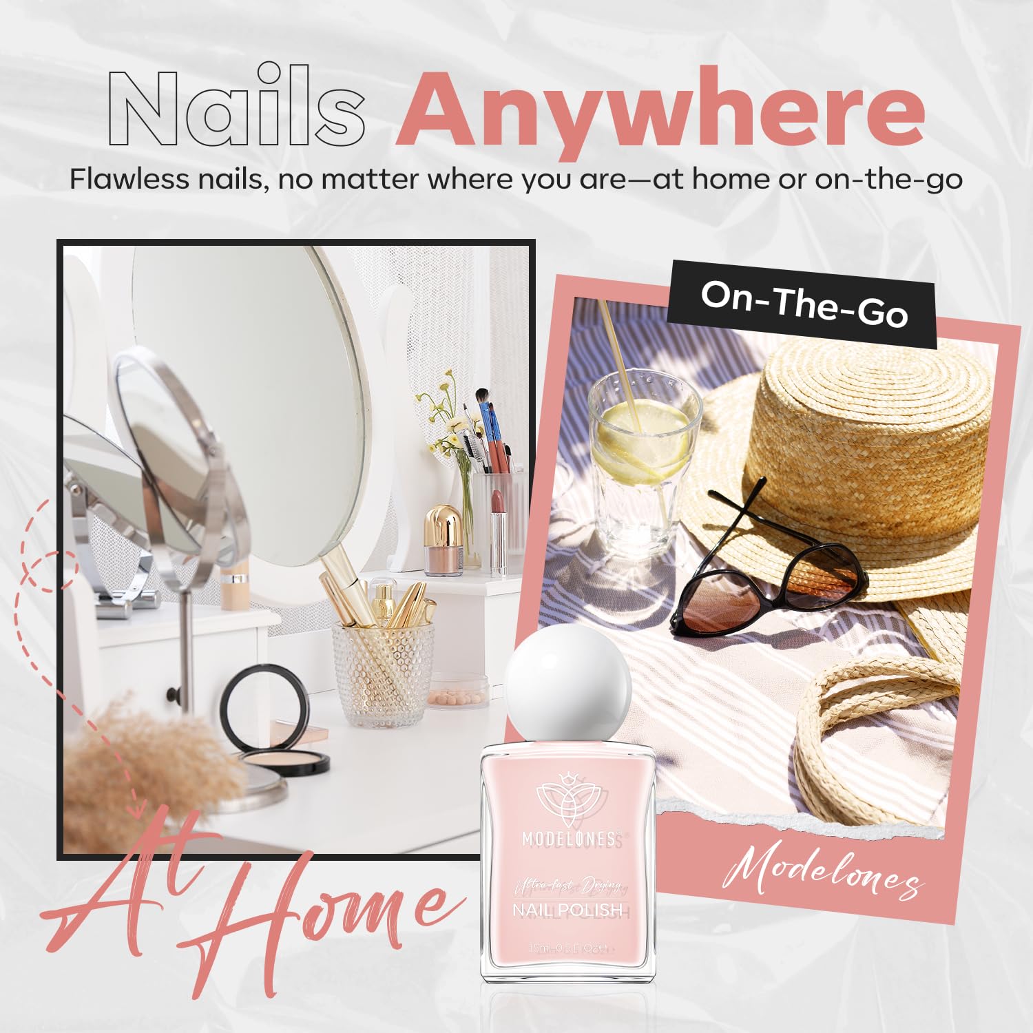modelones Pastel Pink Nail Polish, Light Pale Pink 15 ml Quick Dry Nail Lacquer Strengthener Long Last Shine Fingernail Toe Nail Art DIY Home Travel Manicure Gift for Women Girls 0.5 Fl Oz - Image 8