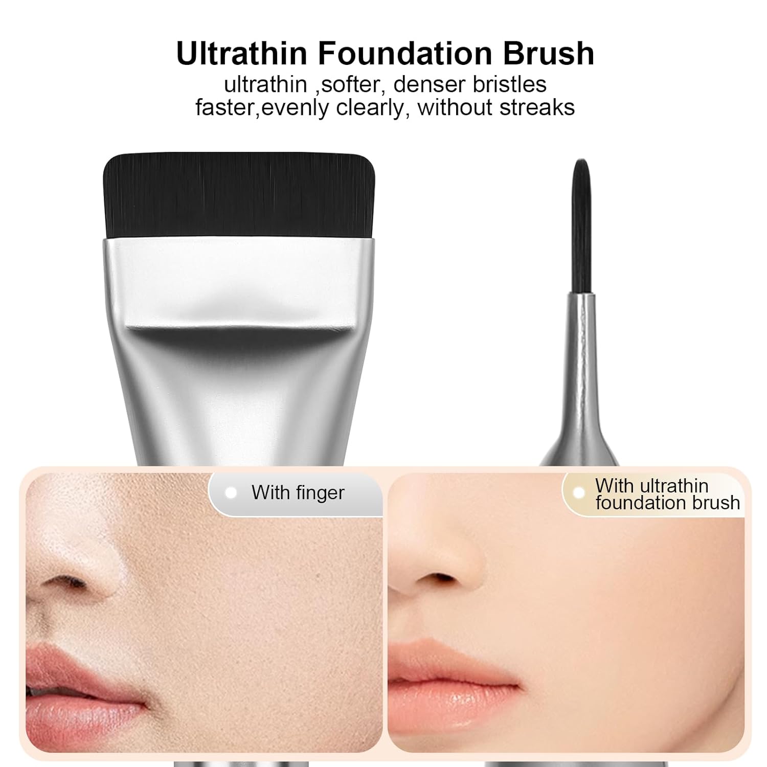 2Pcs Flat Foundation Brush,Face Mask Brush Makeup Spatula Facial Brush for Liquid Foundation Mask,Premium Face Korean Makeup Brush for Blending Cream (Black&Silver) - Image 2