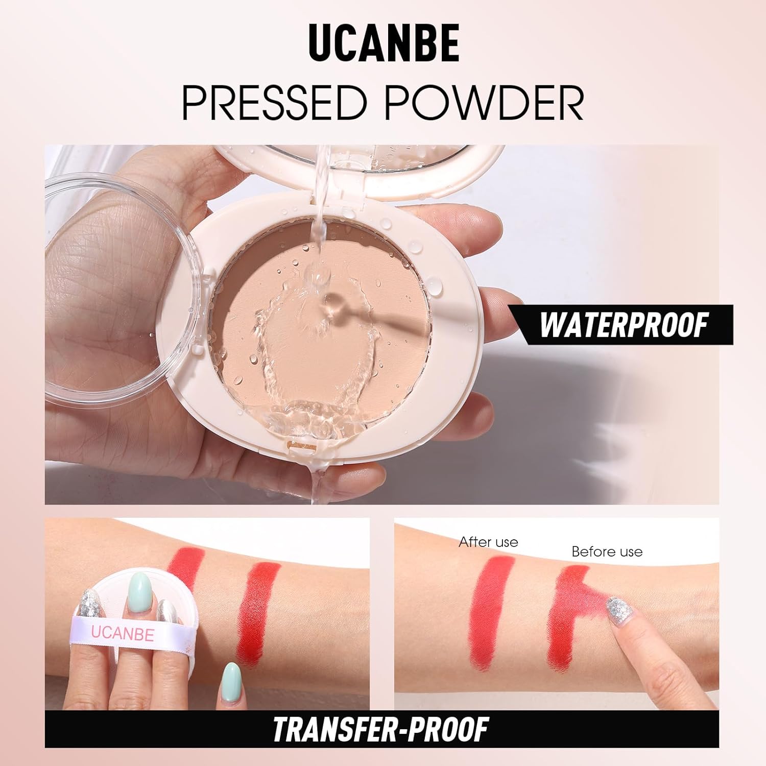 UCANBE 2-in-1 Pressed Face Powder & Foundation Makeup, Matte Oil Control Flawless Setting Powder, Korean Makeup,Waterproof Long Lasting Finishing Powder (Light) - Image 4