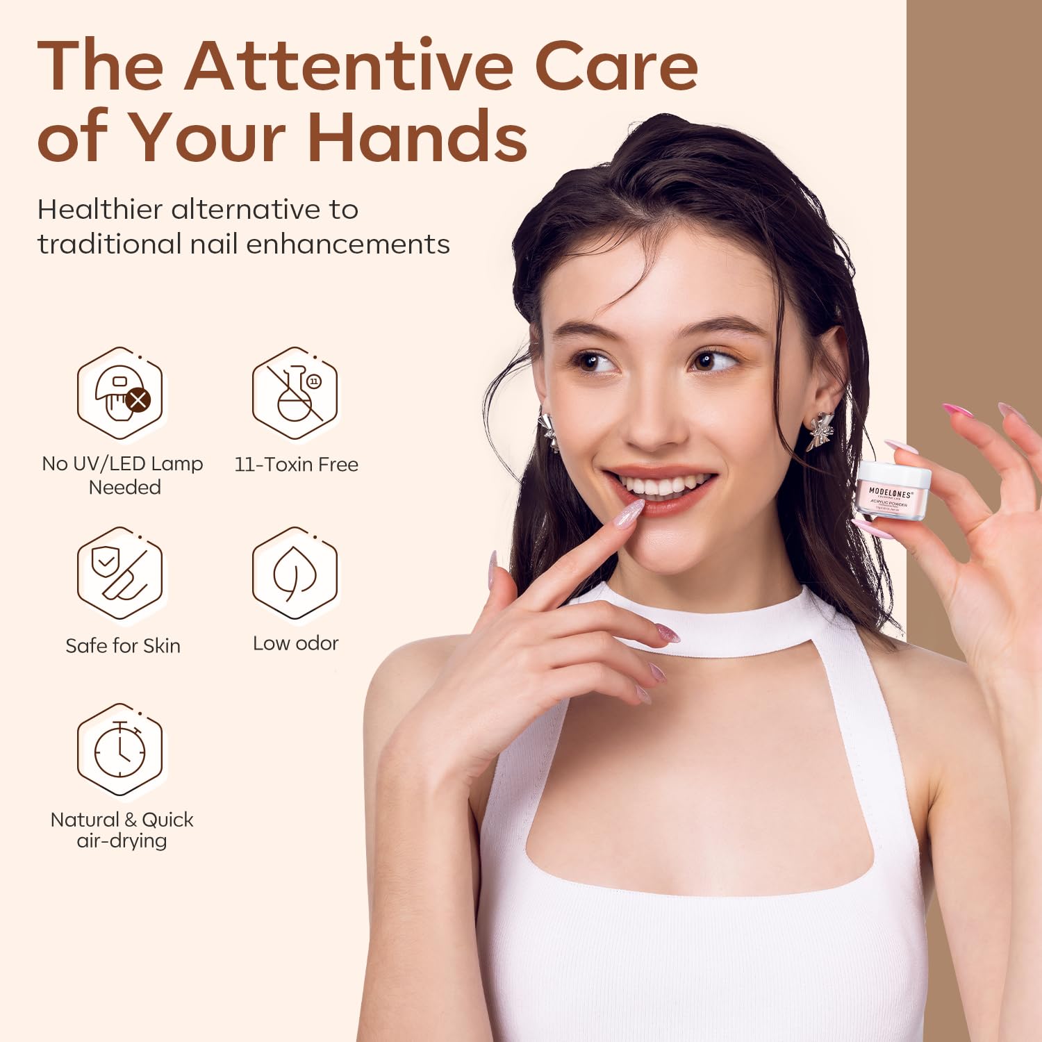 Modelones Nude Acrylic Powder 6 Colors Acrylic Nail Powder Kit Skin Tones Brown Neutral Nail Acrylic Cover Powder for Nail Art Extension No Nail Lamp Needed (C3-Nude Neutral)