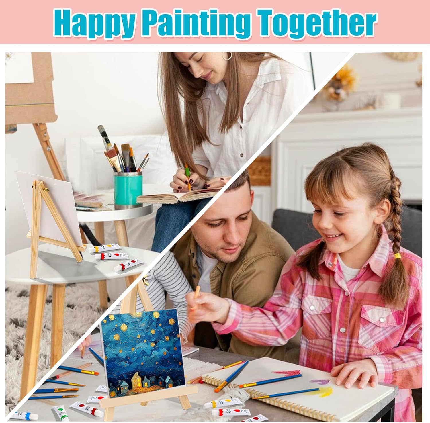ESRICH 26PCS Acrylic Paint Set with 12Colors Acrylic Paints (12ml, 0.4 oz), 10 Paint Brushes, 2Canvas, 1 Wood Easel, 1 Plate, Painting Supplies Kits for Kids, Adults, Artists and Beginners - Image 7