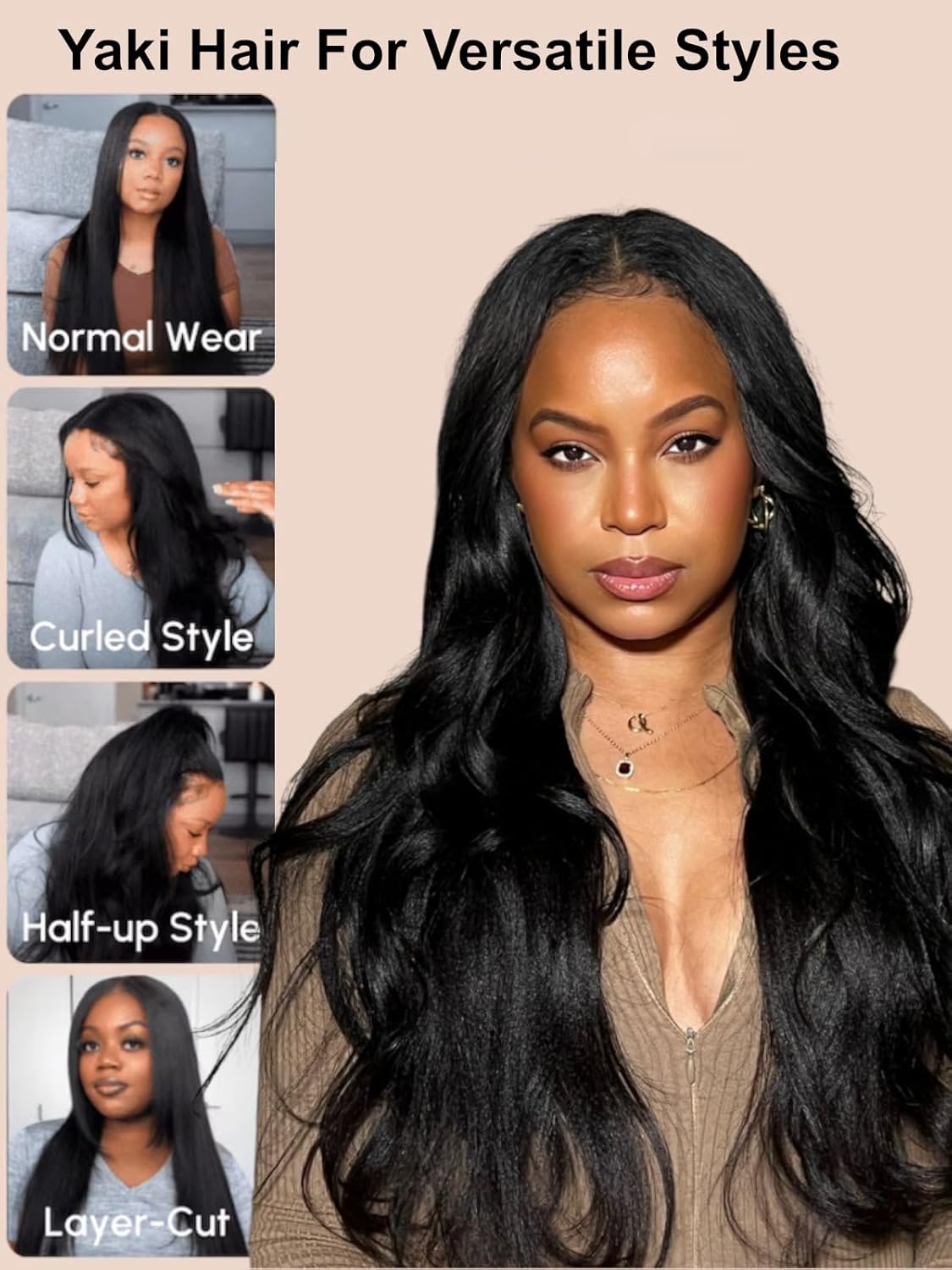 UNICE EasiContour V Part Wigs Human Hair Yaki Straight Glueless Wigs Human Hair Clip in Vpart Wig No Sew in No Glue Upgrade U Part Human Hair Wig Beginner Friendly 16 inches - Image 6