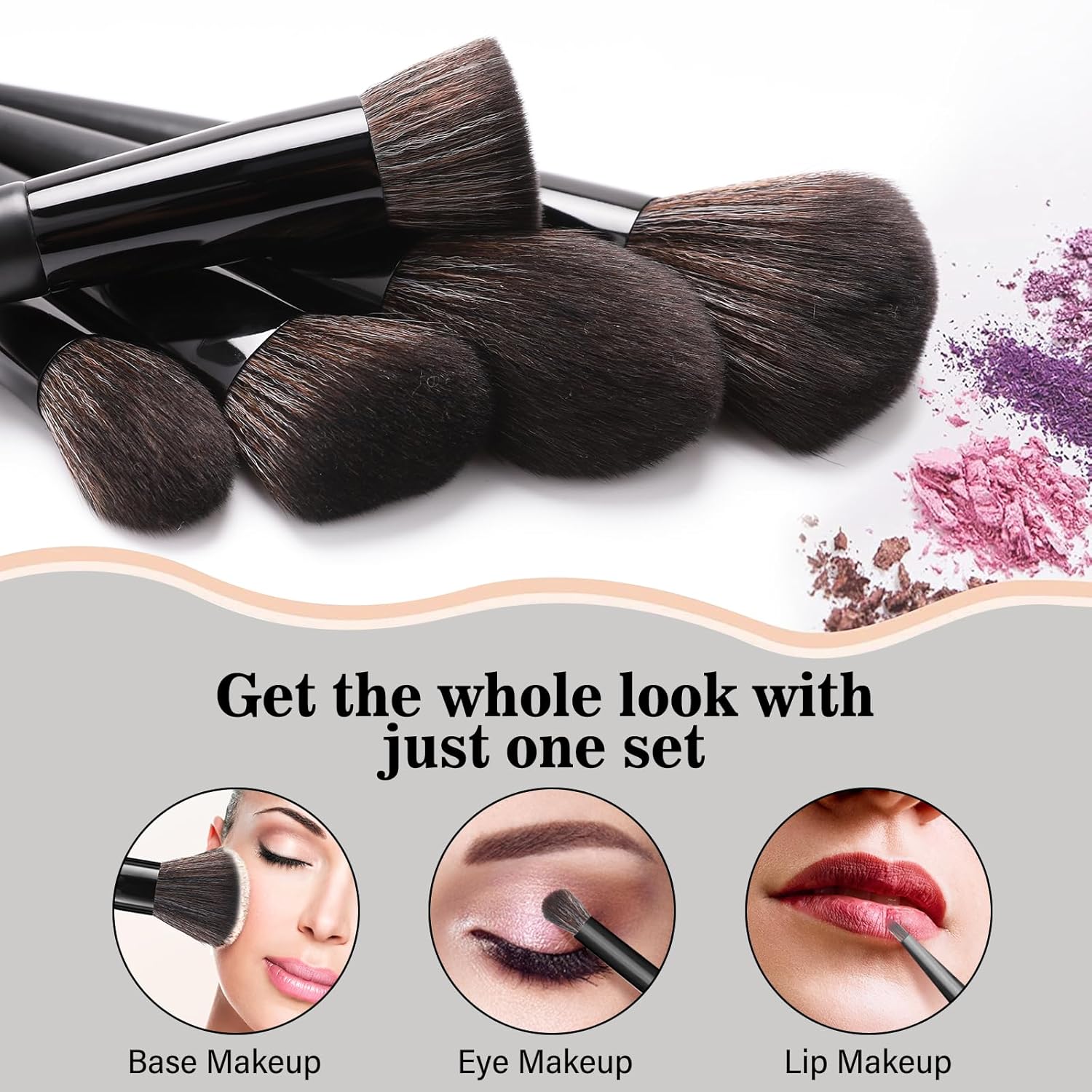 Professional Makeup Brush Set, LUXBRU 20PCs Makeup Brushes with Foundation Eyebrow Blending Concealer Blush Eyeshadow Contour Powder Brush, Make Up Brushes Kit with Travel Case & 2 Powder Puff-Black - Image 4