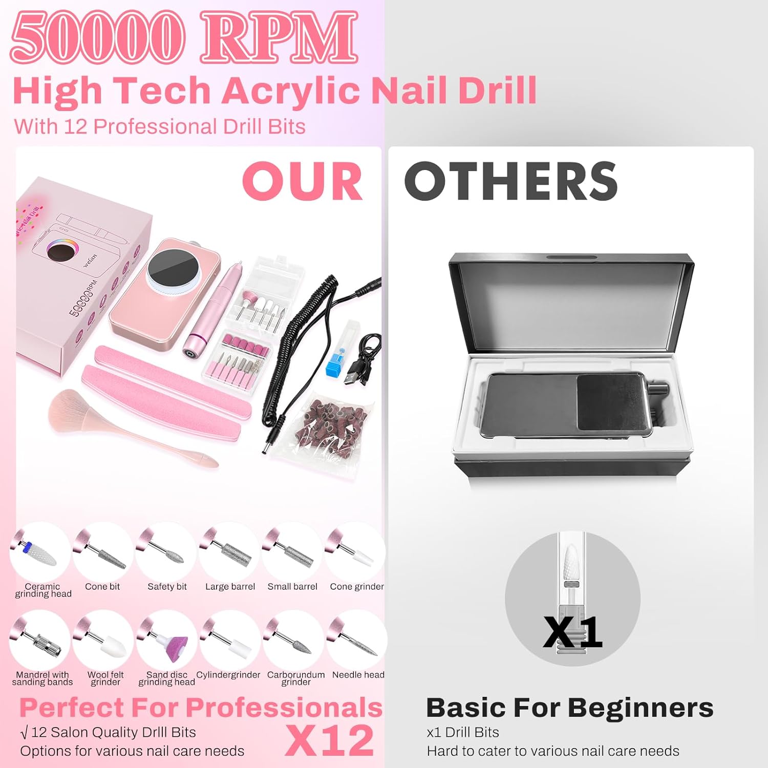 Rechargeable 6000mAh Portable Electric Nail Drill 50000RPM Pro for Home and Salon Use - Image 8