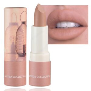 Matte Nude Lipstick,Paper Tube Lipsticks for Women,Bold & Intense Colors,Non-Stick Cup Not Fade Silky Smooth Velvet Lipgloss Set Lip Stick Matte Lipstick Lip Makeup Gifts(Nude)