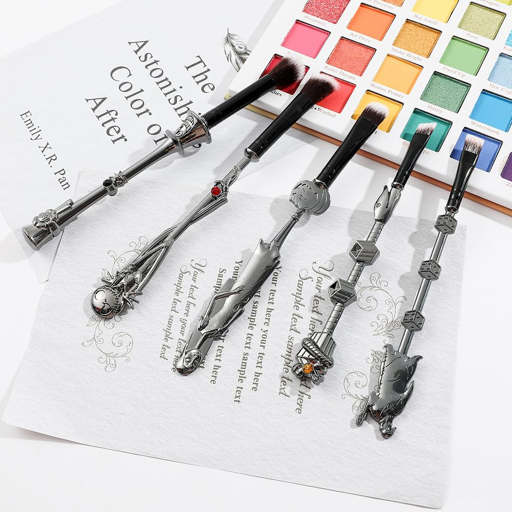 Nightmare Before Christmas Makeup Brushes - 5pcs Corpse Bride Anime Make Up Brush Set Silver Drawstring Bag Included (NEW 5Pcs) - Image 2