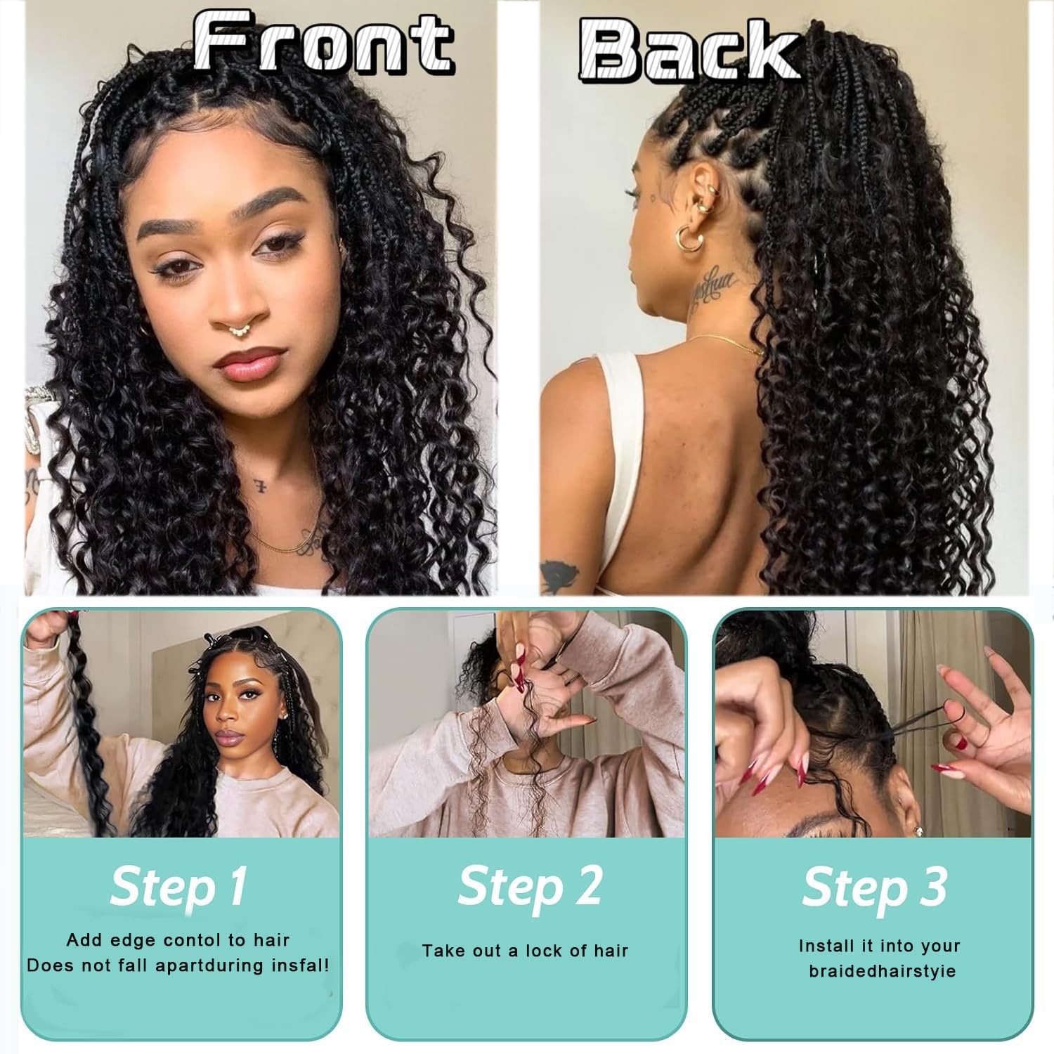 Human Braiding Hair for Boho Braids 12A Deep Water Wave Braiding Hair 100% Human Hair Unprocessed Brazilian Virgin Hair for 2 Bundles/Pack 100g Micro Braiding No Weft (1B-Natural Black-Deep, 16Inch) - Image 6