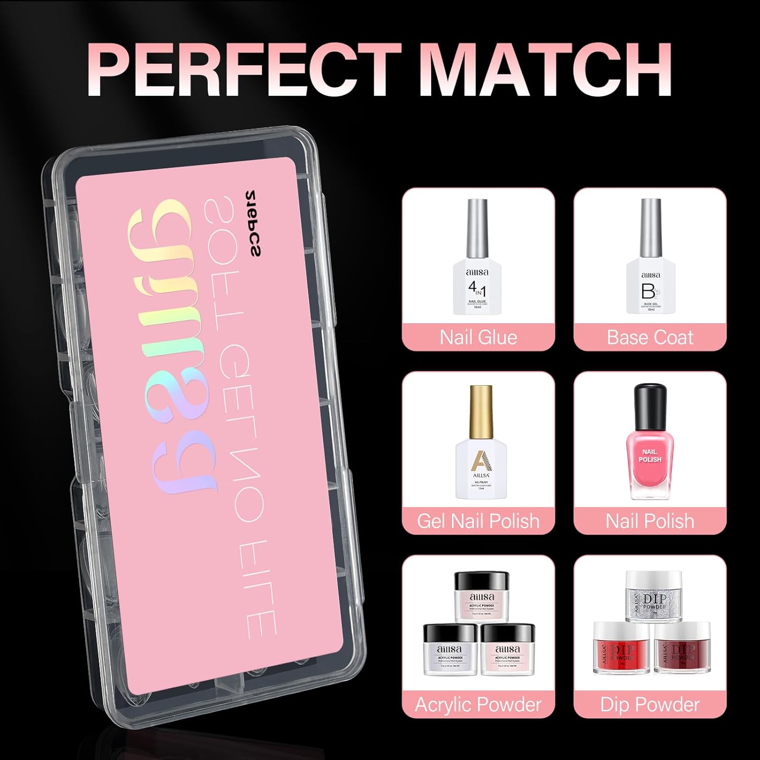 AILLSA Short Almond Nail Tips Pre-Shaped Acrylic Nail Tips Half Matte Full Cover Nails Tips Clear Gelly Press on Flase Tip Nail for Extension Nail Manicure Home DIY 240PCS 15Sizes - Image 7