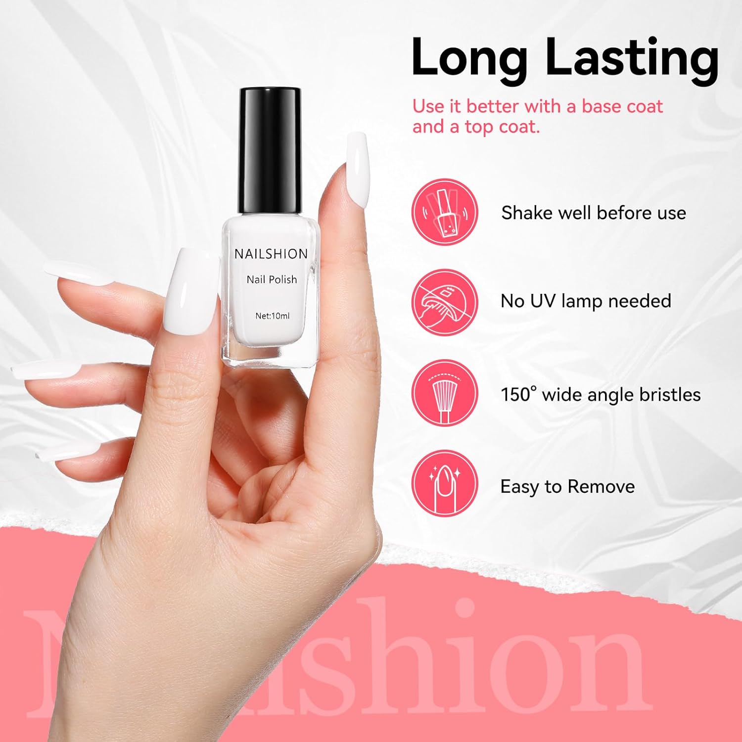 Classic French White Nail Polish 9-Free Vegan with Castor Oil 15ml, Fast Drying - Image 6
