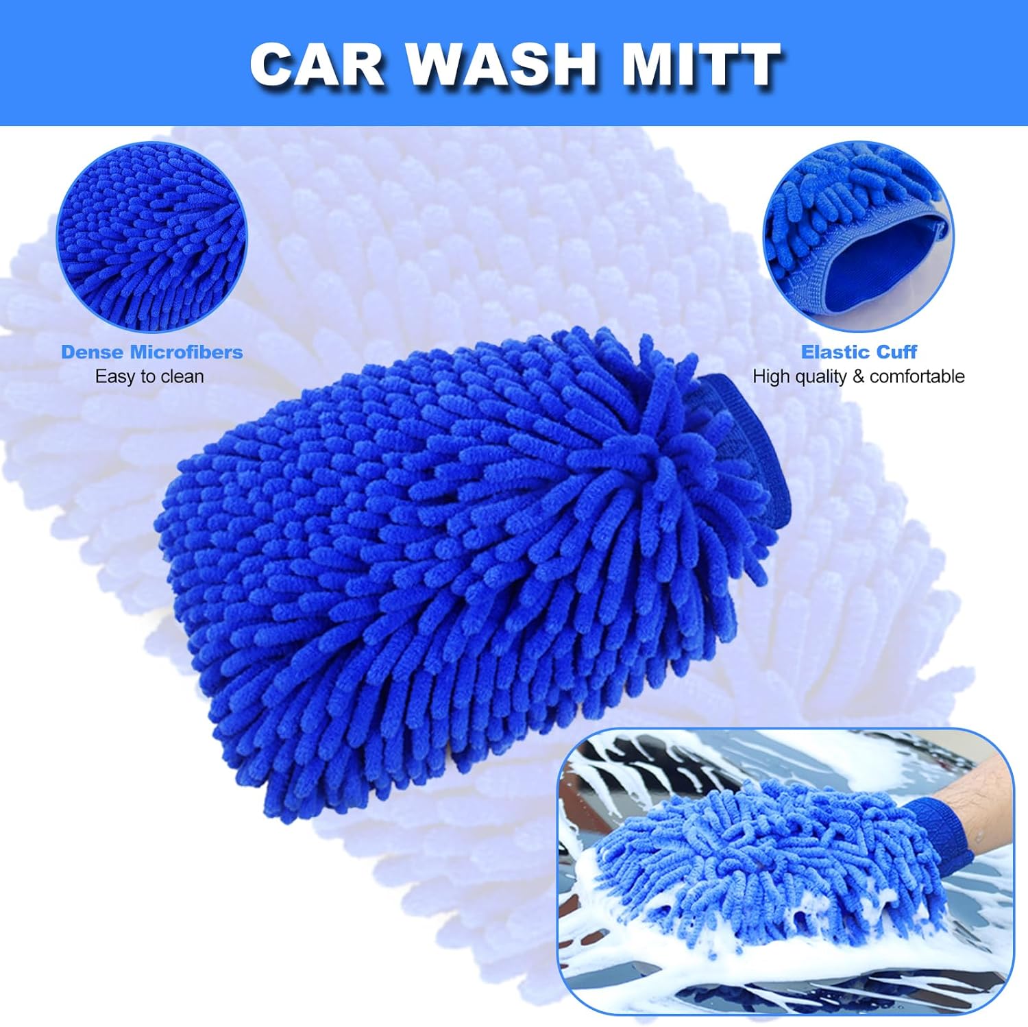 NIKCOSMK 62'' Car Wash Brush with Long Handle, Car Wash Kit with Tire Brush, Tower, Window Squeegee, Chenille Microfiber Car Wash Mop Mitt, Car Cleaning Brush Kit Supplies for Car, Truck, SUV, RV - Image 6