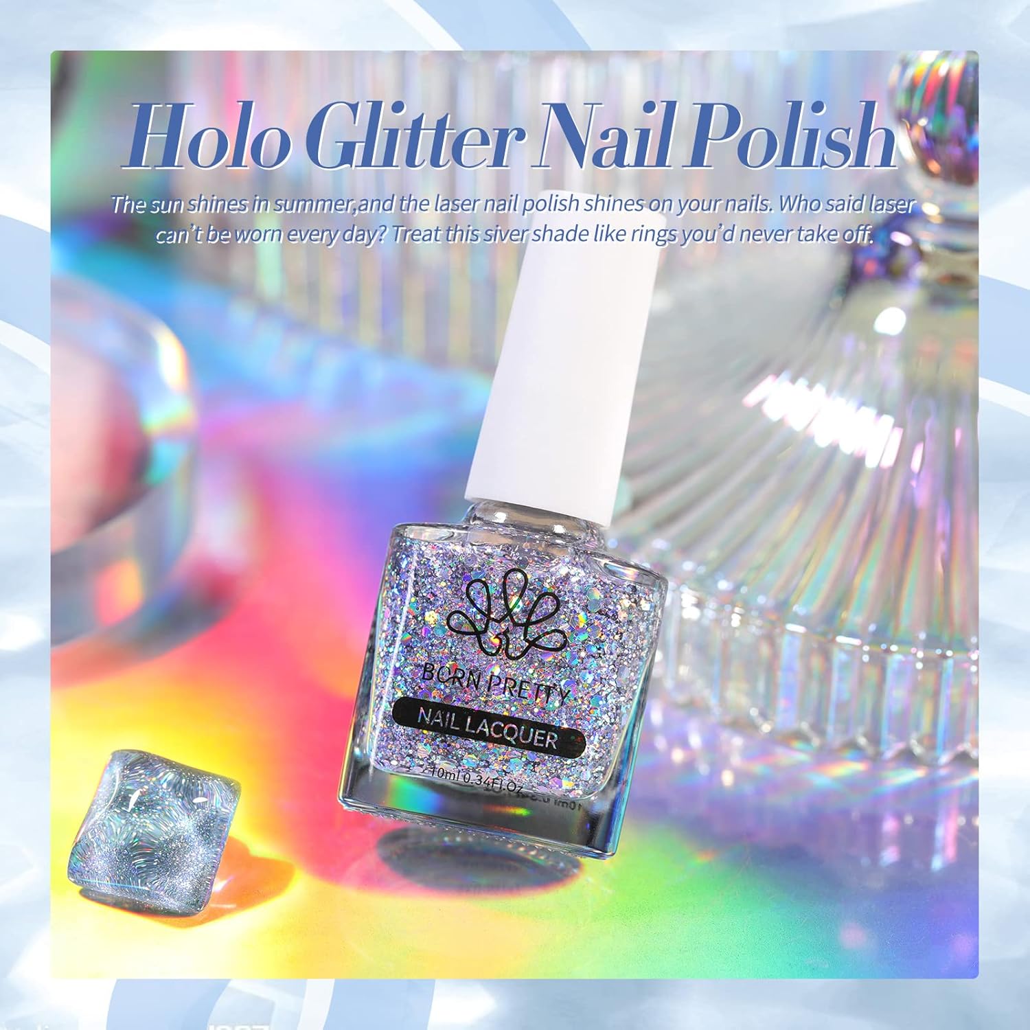 Born Pretty Holographic Nail Polish Silver Glitter Sequins Nail Polish 10ML - Image 8