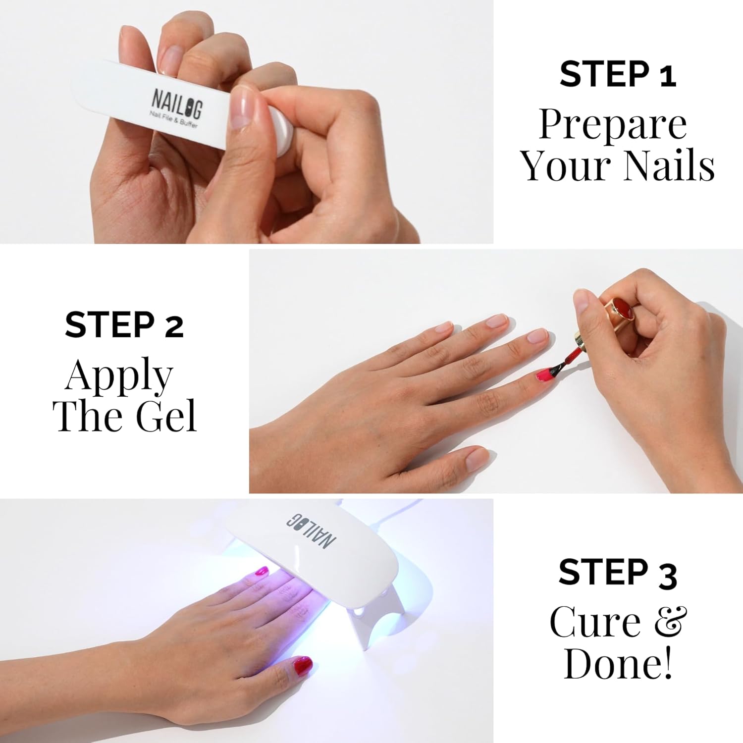 NAILOG Gel Nail Polish Set - 4 Colors Top Coat Color Gel Base 3-In-1 Soak Off UV Gel Polish Kit for Home DIY & Birthday Gifts for Women | Reddish Grey, Dusty Rose, Beige Pink, Almond - Image 8