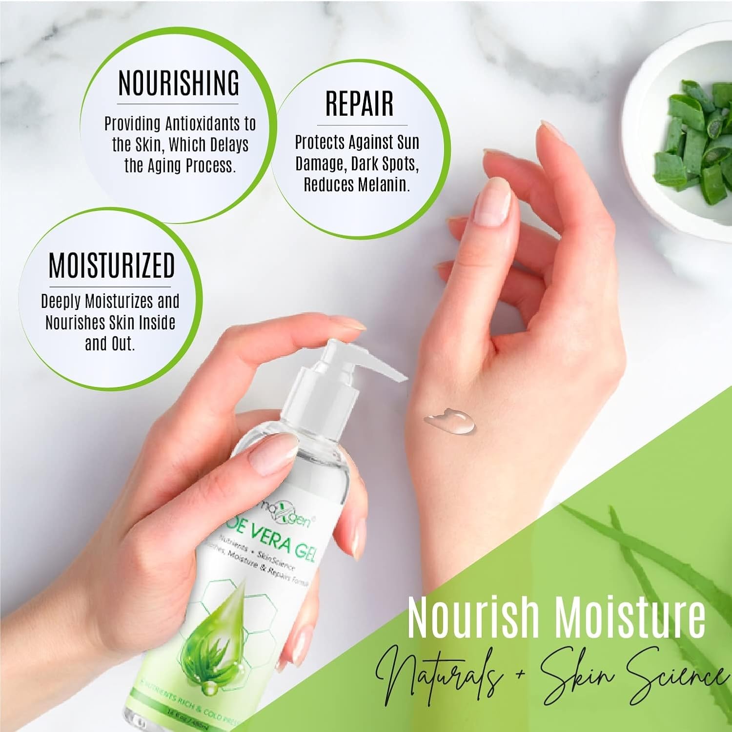 16oz Organic Aloe Vera Gel with Witch Hazel, Vitamin C, E - Soothing Moisturizer - Image 3