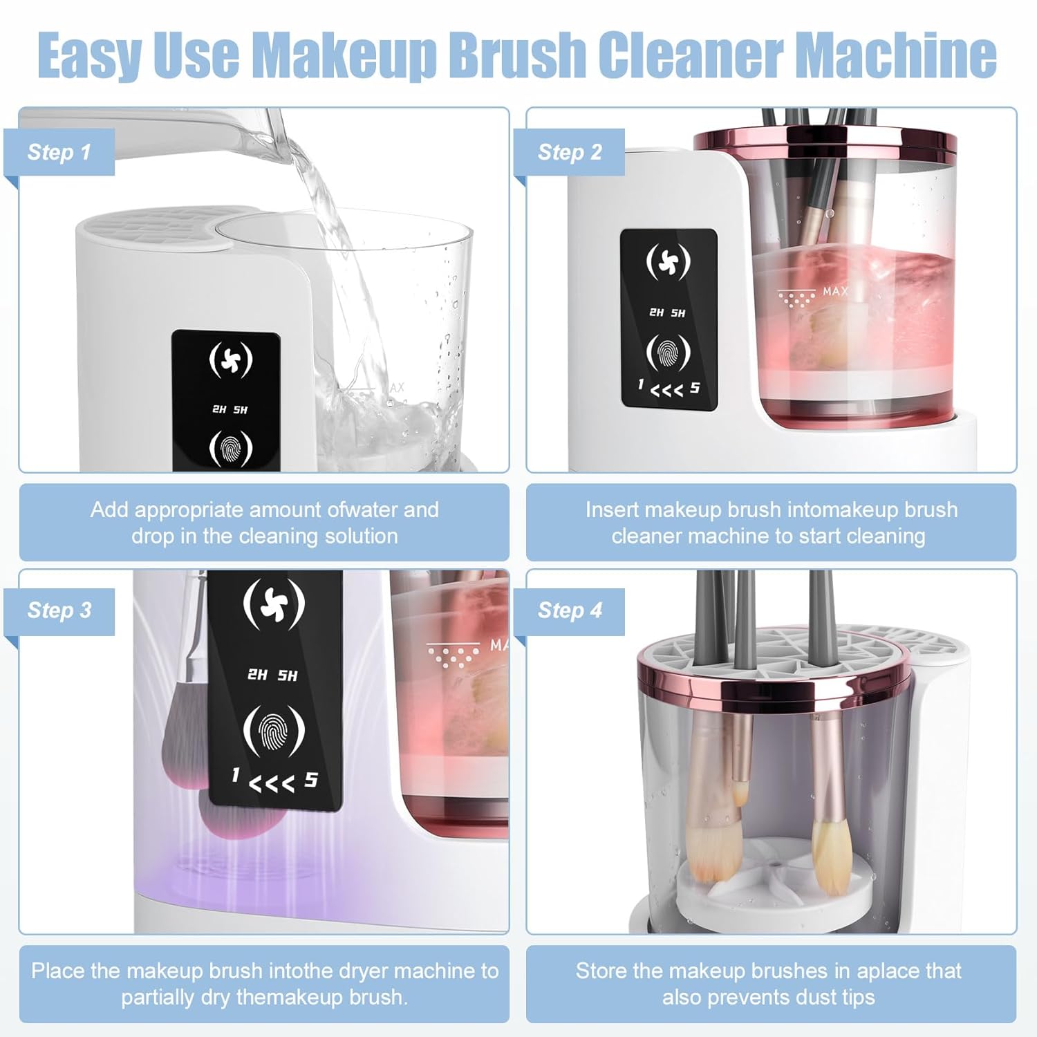 Electric Makeup Brush Cleaner-3 IN 1 Automatic Makeup Brush Cleaner with Makeup Brush Dryer, Multi-Functional Portable USB Deep Cleaning for All Types of Makeup Brushes - Image 2