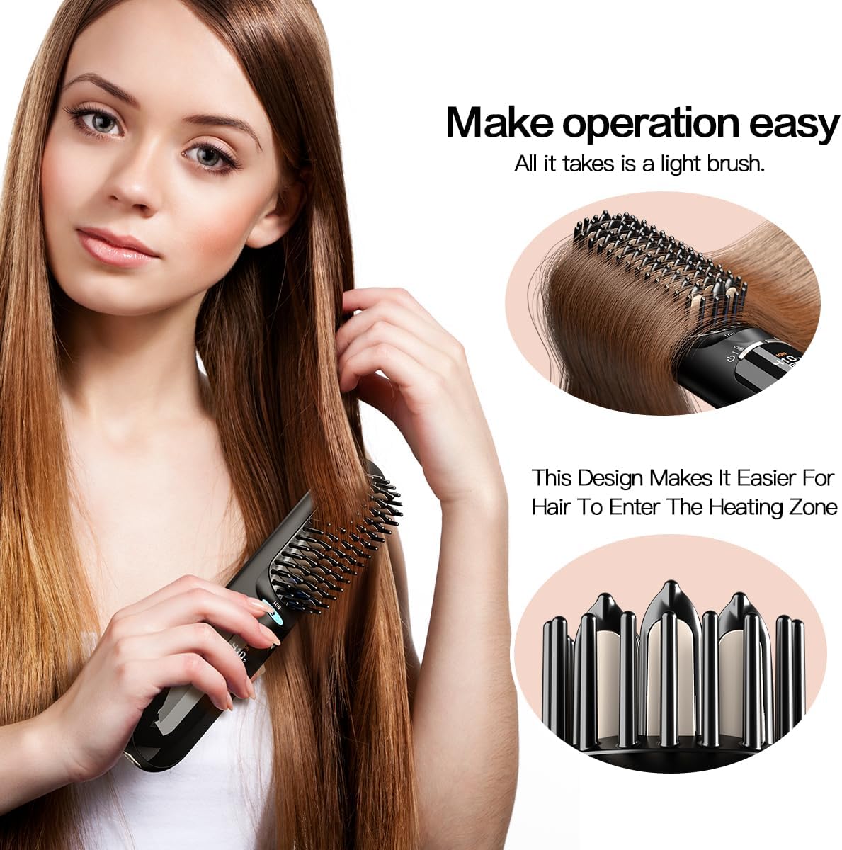 Travel-Friendly Portable Cordless Hair Straightener Brush with Safety Lock and 300 Million Ions - Image 7